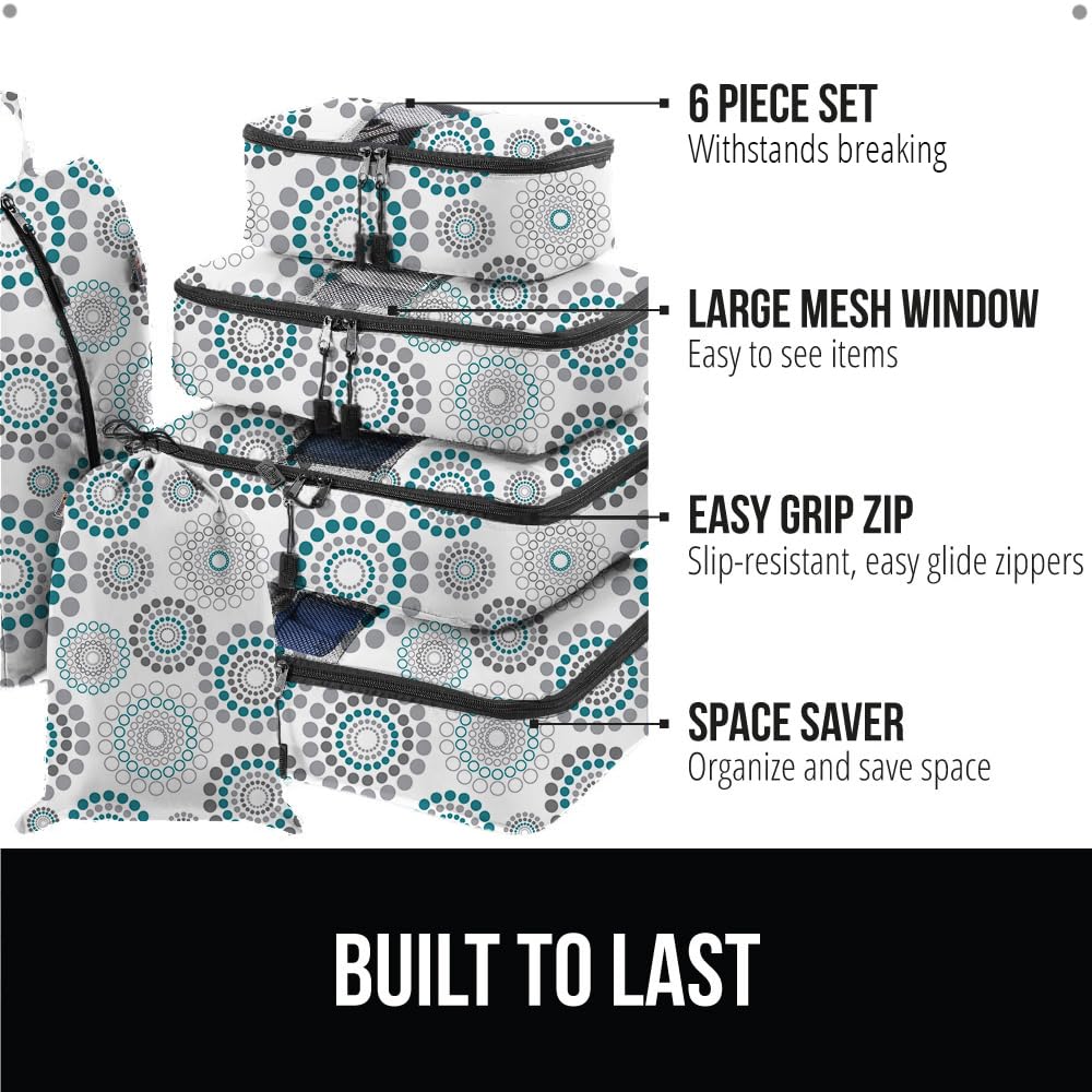 GORILLA GRIP 6 Set Packing Cubes, Travel Essentials for Suitcase, Mesh Organizer Bags for Clothes Toiletries Shoes and Laundry, Luggage and Carry On Airplane Accessories, Traveling Must Haves Spiral