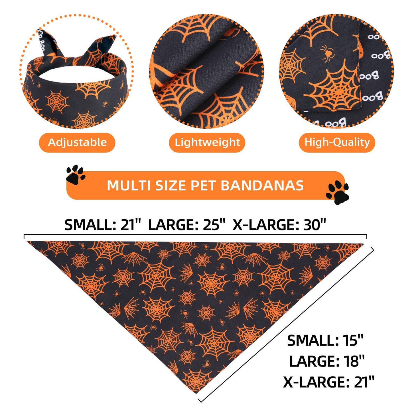 Gofshy Halloween Dog Bandanas Large 2PCS, Reversible Triangle Dog Scarfs with Pumpkin, Spide, Bat, Ghost, Fall Puppy Bandanas Bib Handkerchief for Boy and Girl, Holiday Bandanas