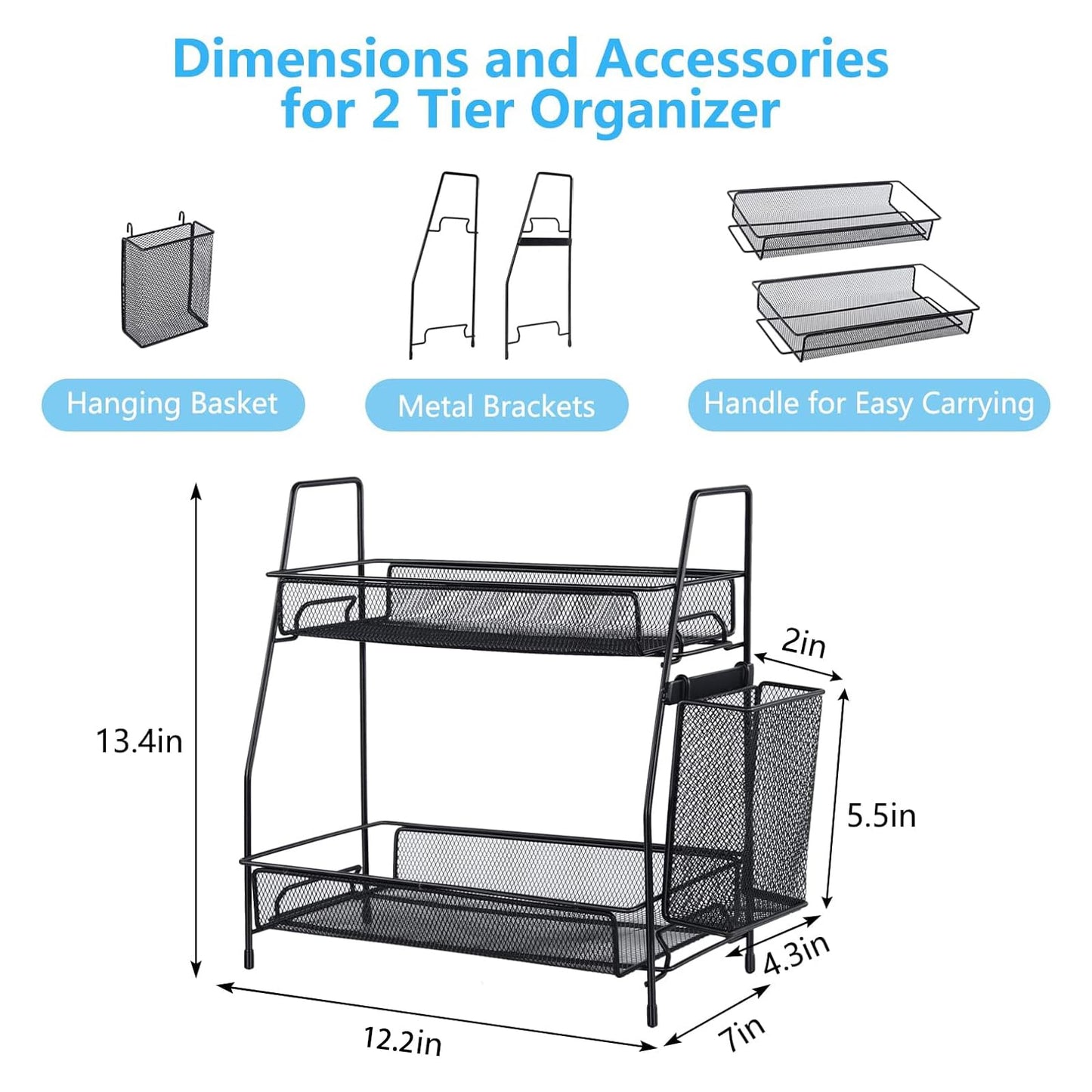 LEMIKKLE Countertop Organizer for Bathroom Counter, The Organizer for Bedroom, Spice Rack Organizer for Kitchen Counter Shelf with Small Basket(Black)