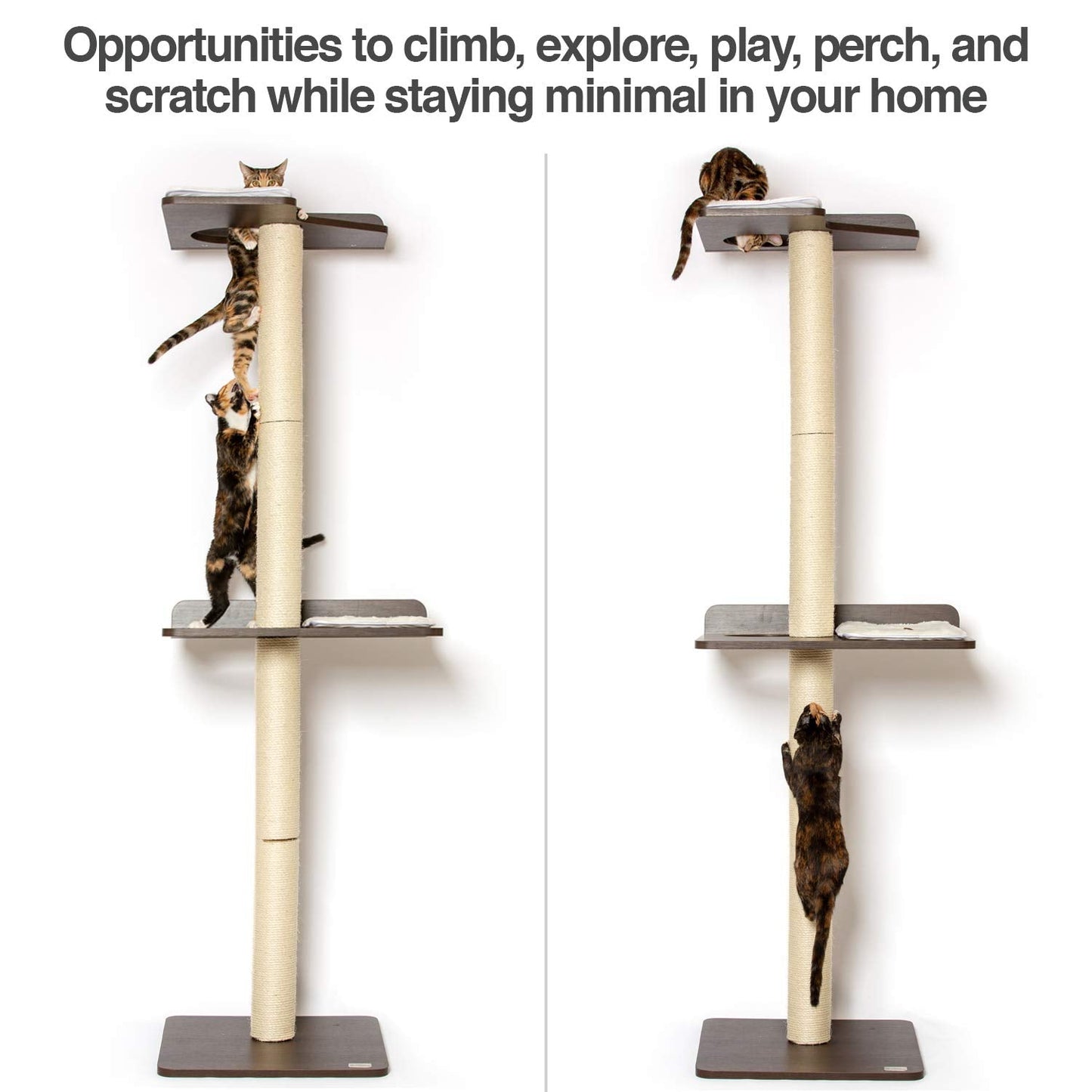 PetFusion Ultimate Cat Climbing Tower & Activity Tree. (24 x 20.8 x 76.8 inches (lwh) Tall Sisal Scratching Posts, Modern Wall Mounted cat Furniture, Espresso Finish). 1 Year Manufacturer Warranty