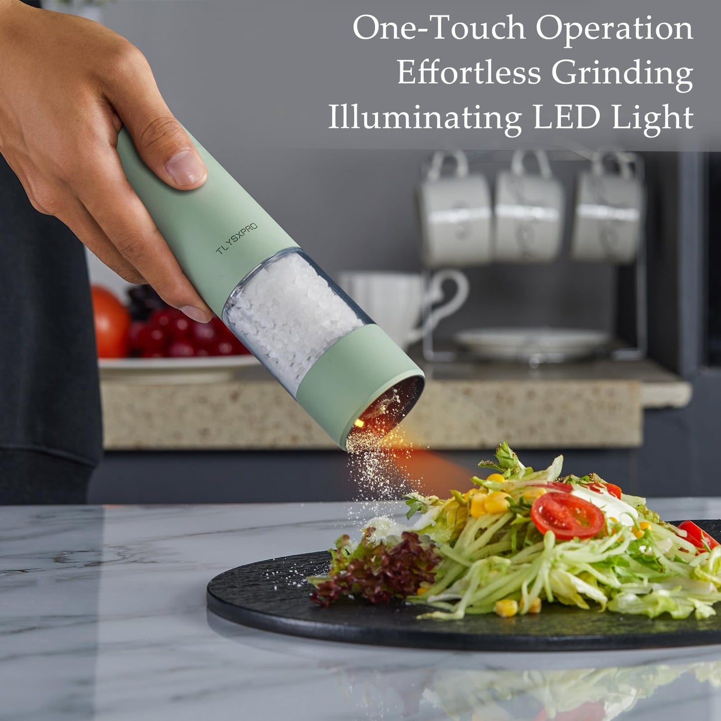 Electric Salt and Pepper Grinder Set, USB Rechargeable, Automatic Salt and Pepper Mill Grinder with Adjustable Coarseness, Electric Salt Shakers, LED Light, Refillable (2 Packs, Buttercream)