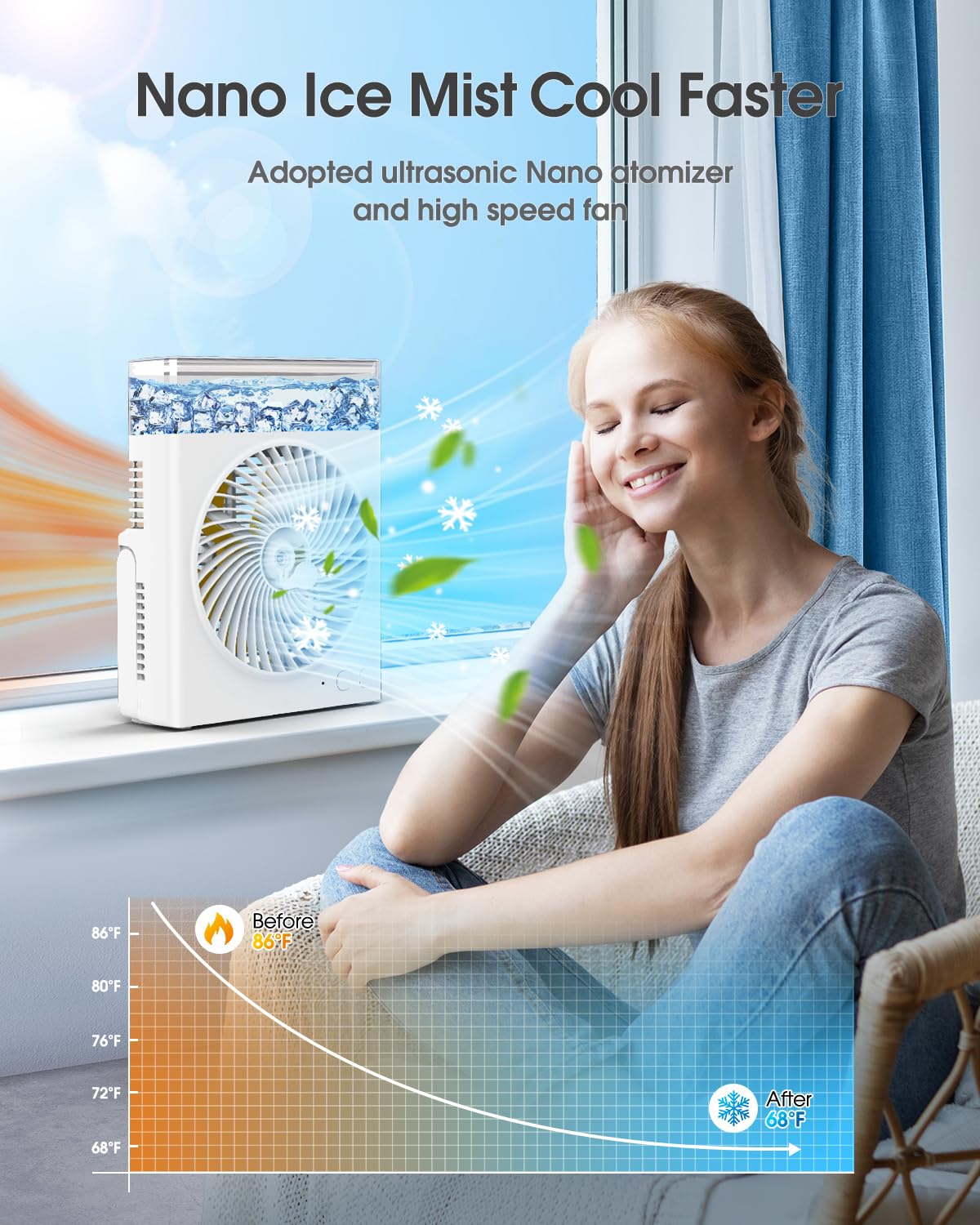 JINLICTE Portable Misting Fan, 8000mAh 8-Inch Rechargeable Water Cooling Mist Fan with 600mL Water Tank, Quiet USB Battery Powered, Perfect for Camping Home Outside Office Travel