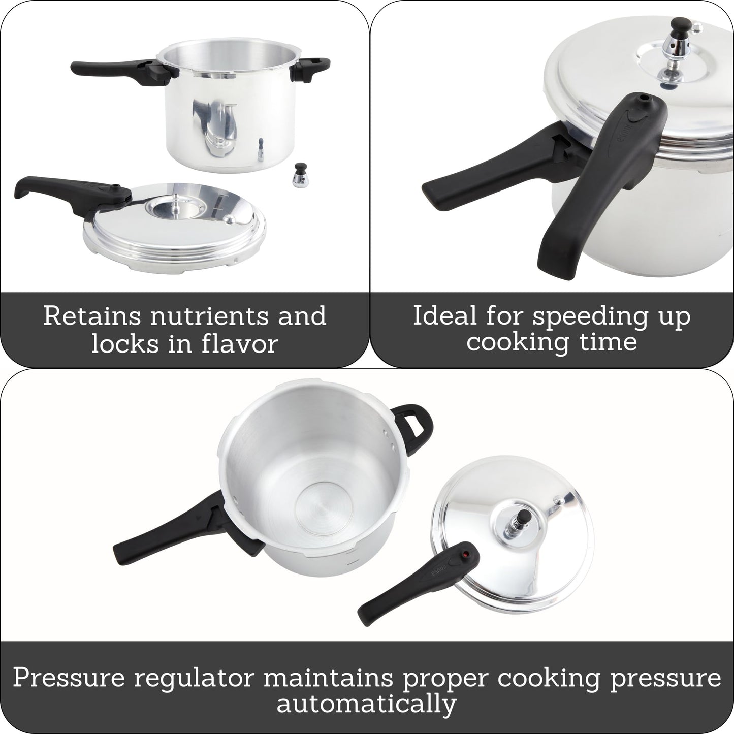 IMUSA USA A417-80801W Stovetop Aluminum Pressure Cooker 7.0-Quart,Silver