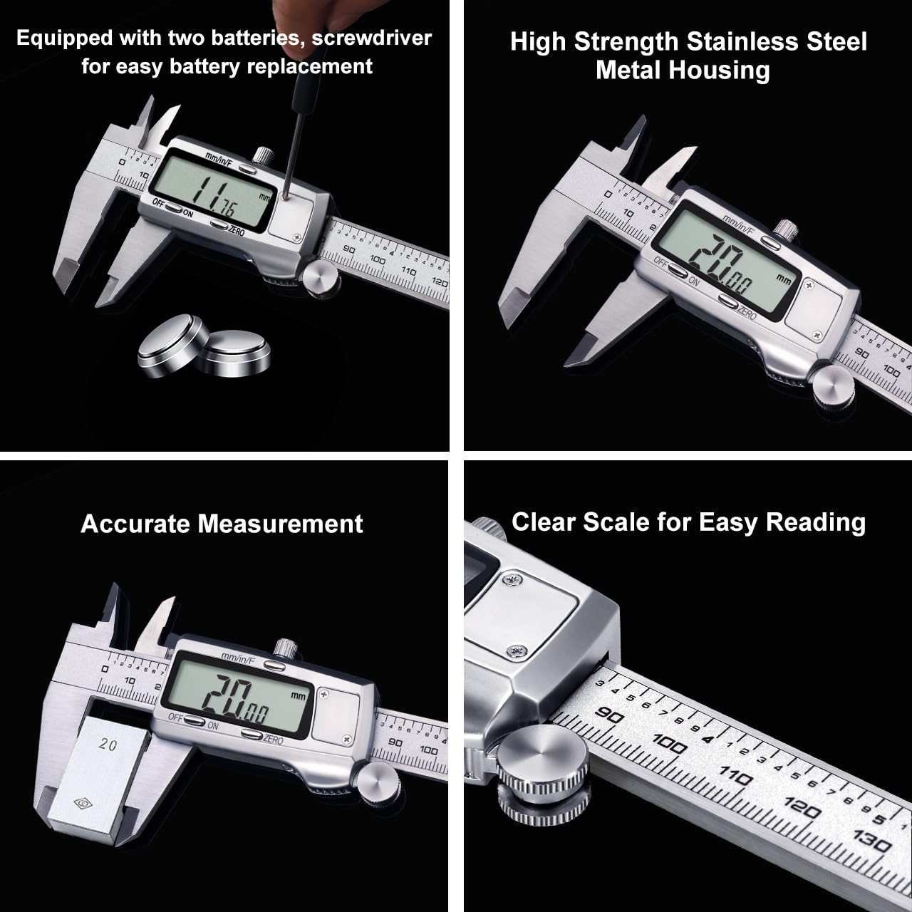 Kynup Digital Caliper, Caliper Measuring Tool, Micrometer Dial Vernier Caliper Digital, Full Turn Off, Stainless Steel, Switch from Inch Metric Fraction (6Inch/150MM)