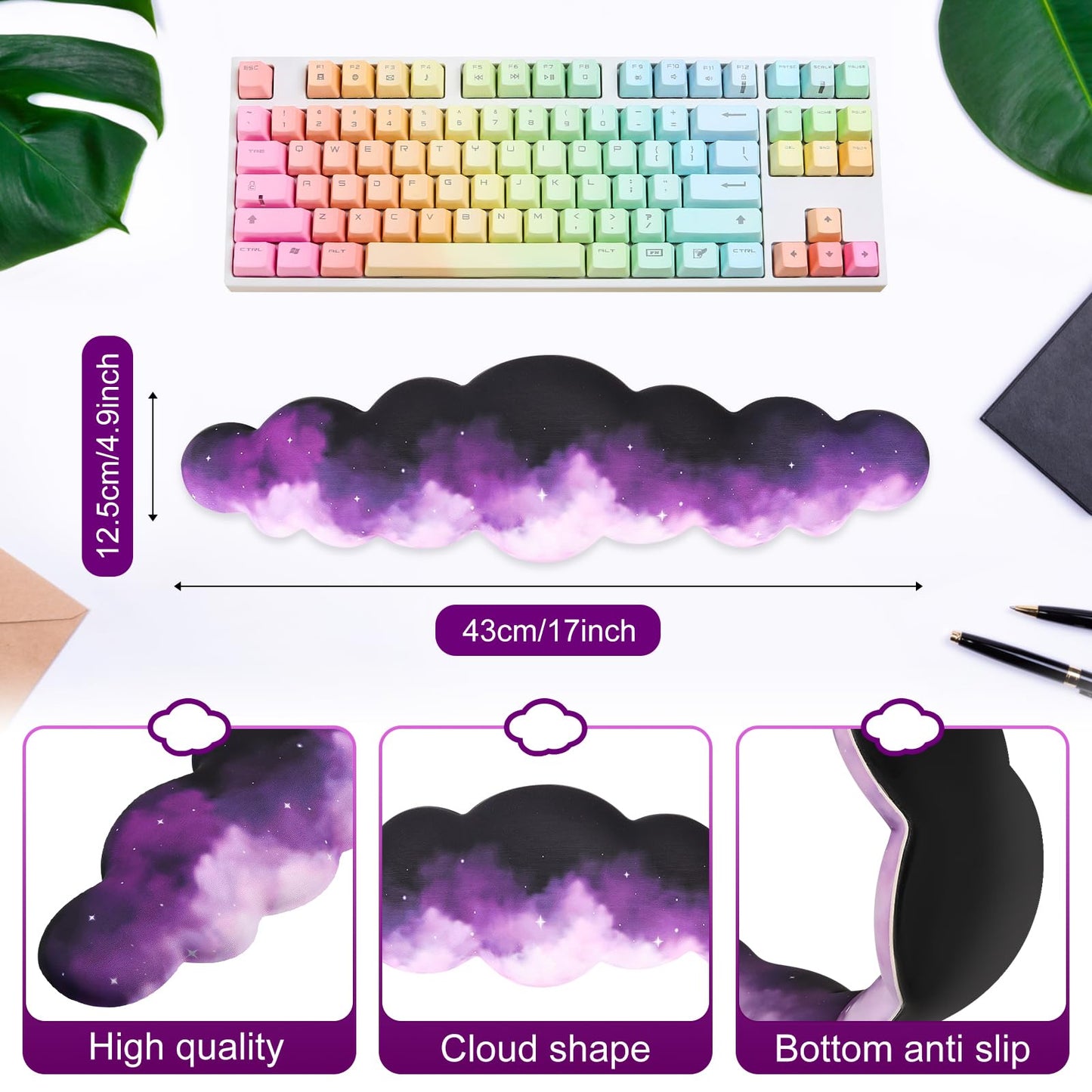 Keyboard Cloud Wrist Rest for Computer, Keyboard High Density Memory Foam Wrist Pad with Non-Slip Base Keyboard Pad for Typing Pain Relief Keyboard Hand Rest for Laptop/Computer(Star Purple)
