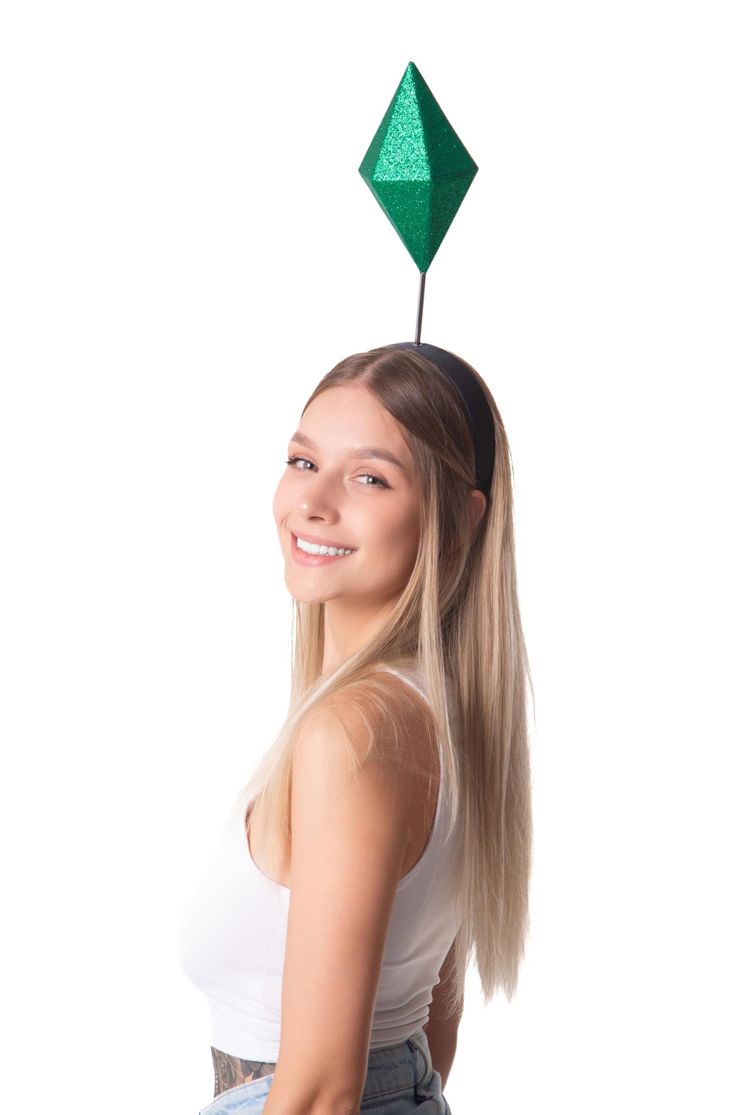 Cosplaya Diamond Shape Costume for Women Mens Headband Adult Hat Headpiece Green Halloween Cosplay Accessories