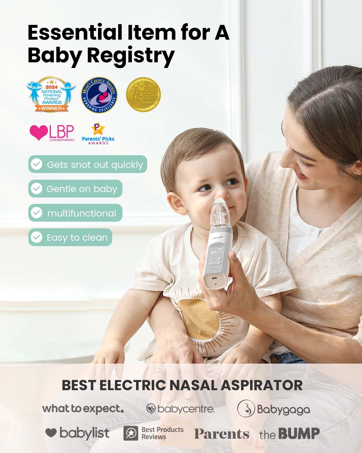 GROWNSY Nasal Aspirator for Baby, Electric Baby Nose Sucker with Larger Suction Chamber and More Powerful Suction, Automatic Nose Cleaner with Music and Light Soothing Function