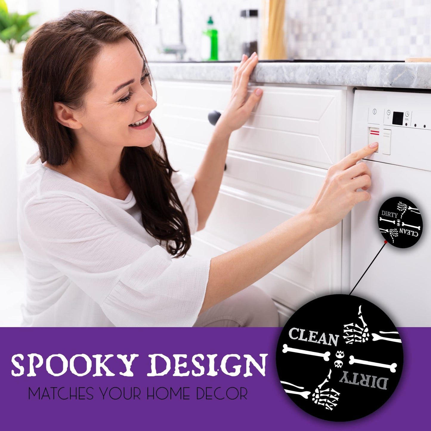 Creepy Skeleton Hand Thumbs Up/Down Dishwasher Magnet – Humorous Gothic Clean/Dirty Sign for Home & Office, Quirky Kitchen Decor, Ideal Gift for Gothic Enthusiasts