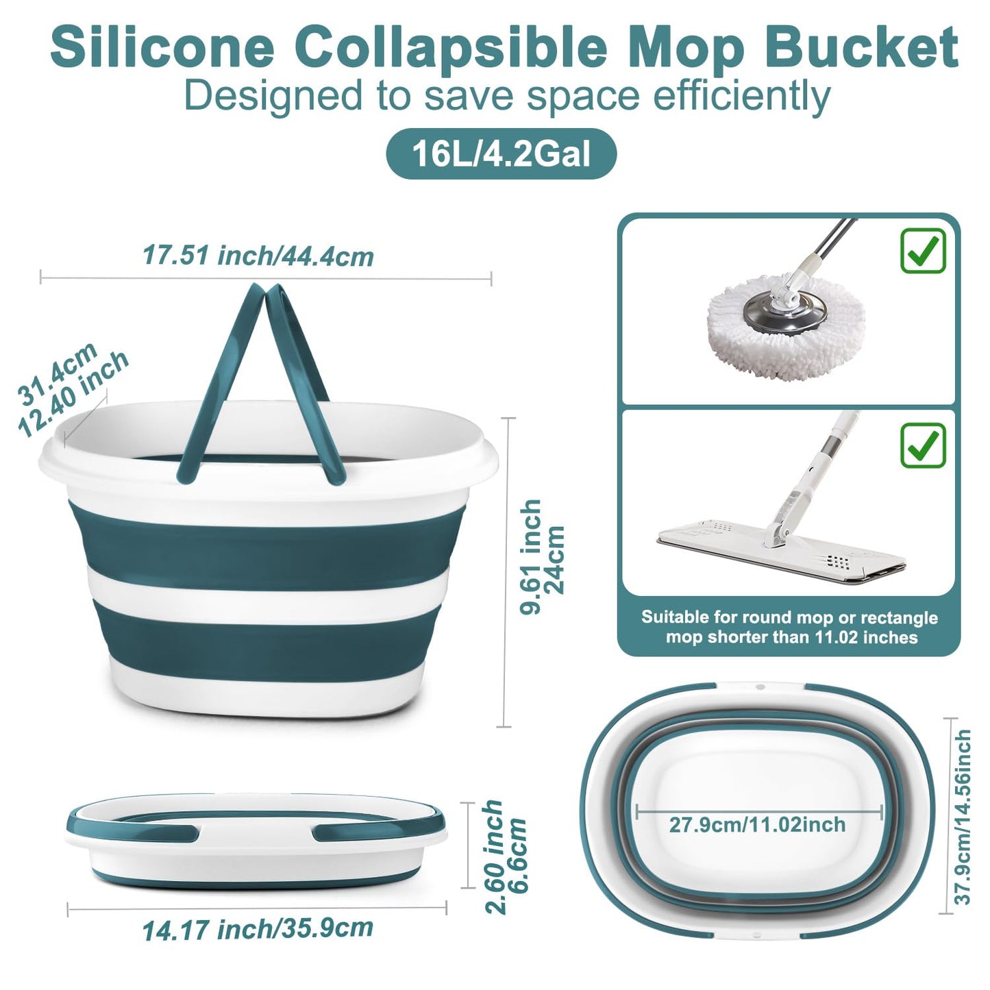 Collapsible Bucket for Cleaning, 4.2 Gallons Mop Bucket with Handle for Floor Window Car Washing, Silicone Ice Buckets for Parties Camping Fishing Beach, RV Laundry Storage Household Cleaning Supplies