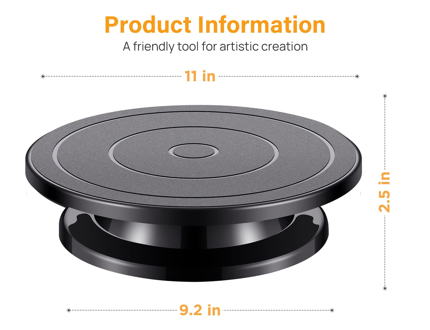 Kootek 11 Inch Rotate Turntable Sculpting Wheel Revolving Cake Turntable Black Painting Turn Table Lightweight Stand for Paint Spraying Spinner, Cake Decorating, Displaying Item