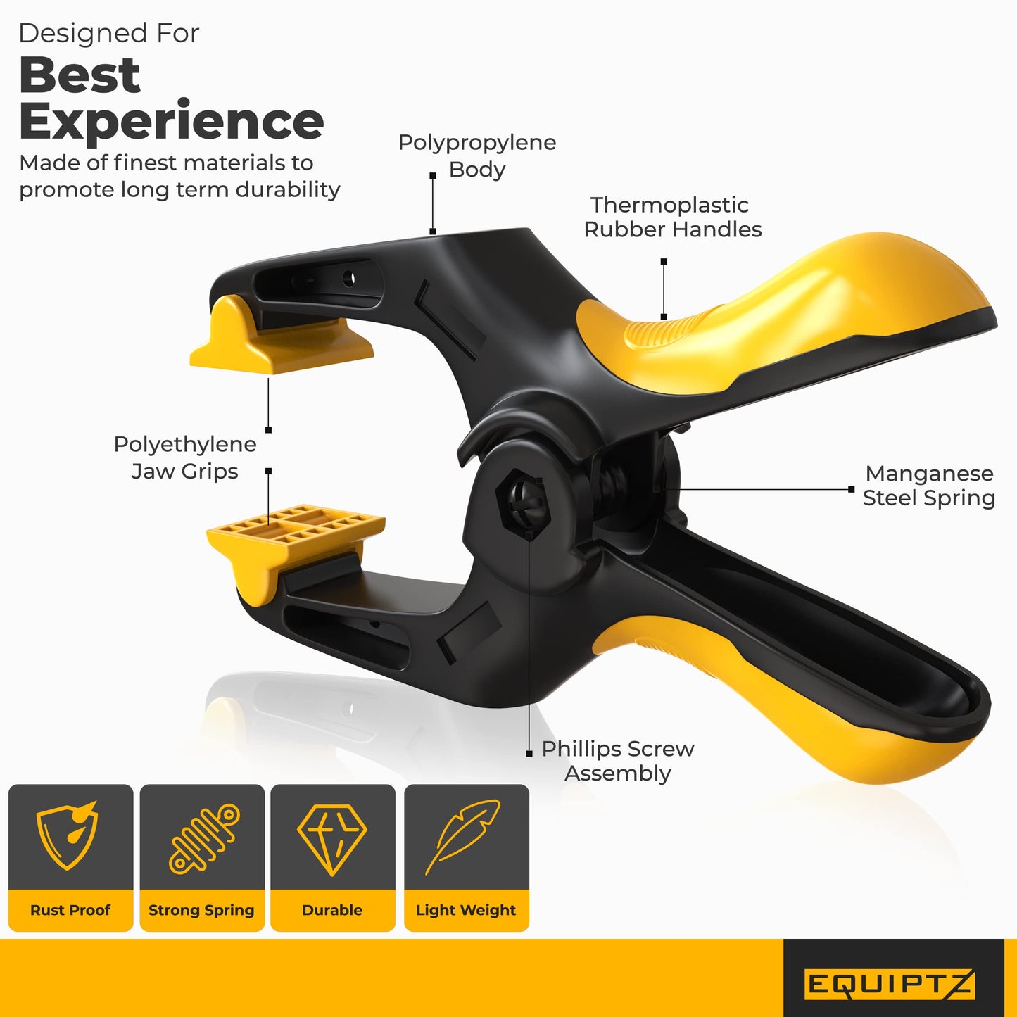 EQUIPTZ Spring Clamps for Woodworking, Crafts, Backdrop and Pool Cover, 20-Pack Spring Clamp Set with 4 Pcs of 6-inch, 6 Pcs of 4-inch & 10 Pcs of 3-inch Clamps, Extra Wide & Non-Detachable Jaw Pads