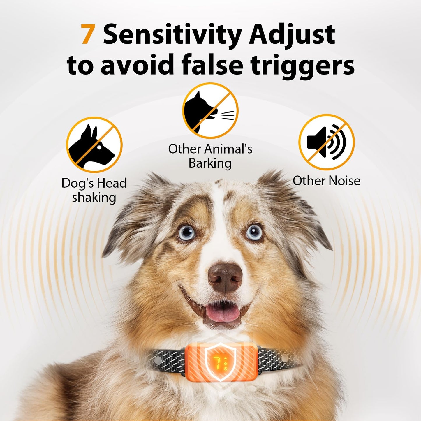 KJKZO Dog Bark Collar for Large Medium Small Dogs, Rechargeable No-Bark Collar, Smart Barking Collar, Effective Bark Collar with 7-Level Sensitivity, 3 Beep & Vibration Modes, Waterproof, Orange