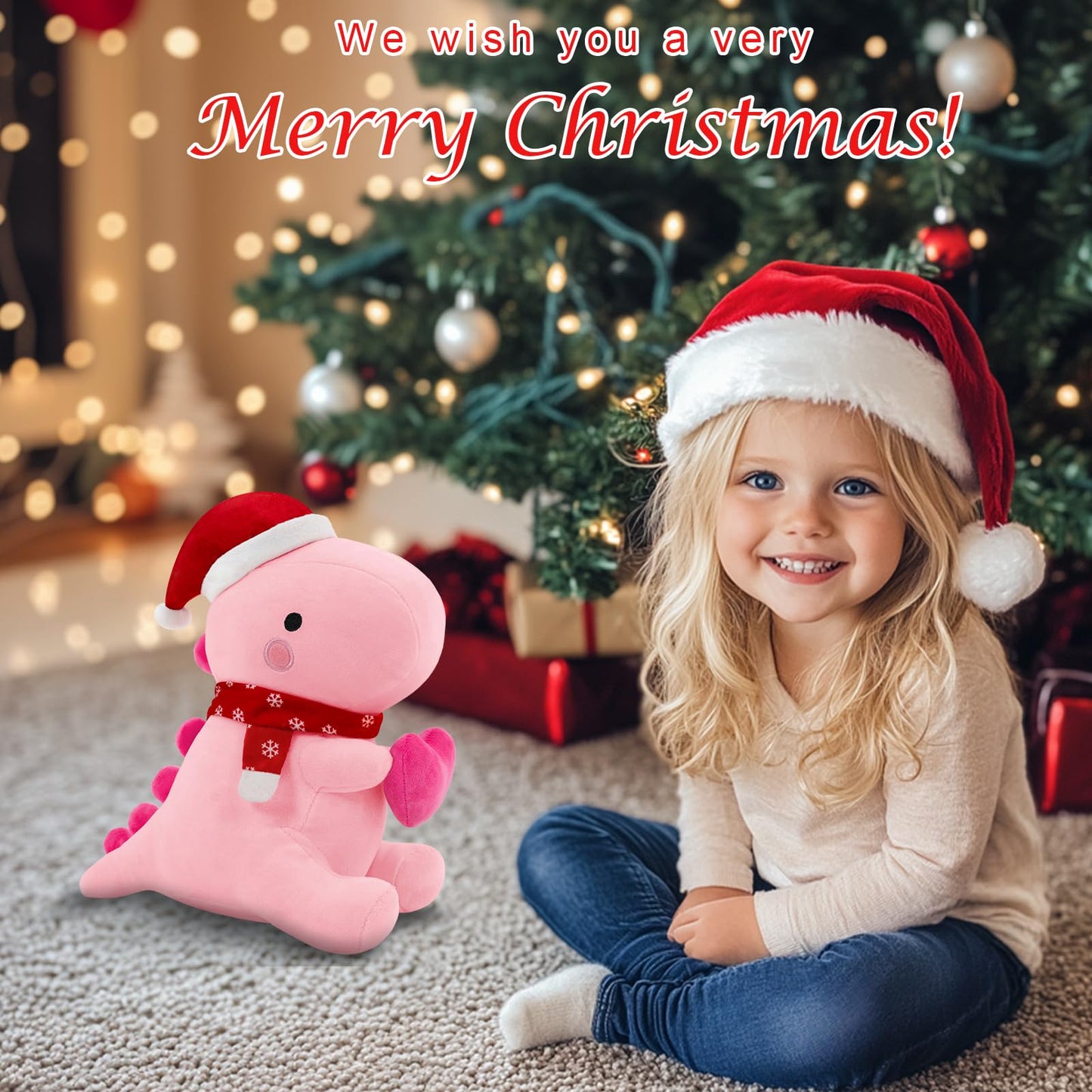 SQEQE Dinosaur Plush Pillow, Cute Loving Stuffed Dinosaur with Heart, Christmas Stuffed Animal Plush Toys Gift for Her Girls Kids (Pink, 12 Inch)