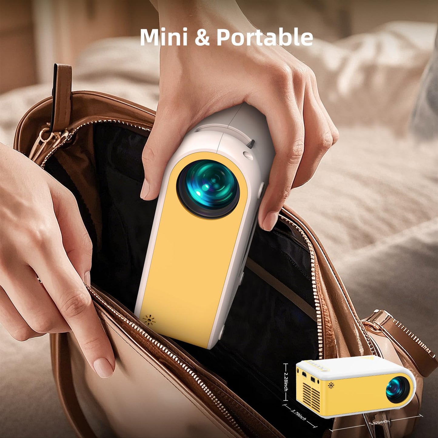 KSAN Mini Projector, Projector with WiFi and Bluetooth, Portable Movie Projector for Outdoor use, Built-in Speaker, 1080P Support Small Bedroom Video Projectors Compatible with Phone /TV Stick /PC