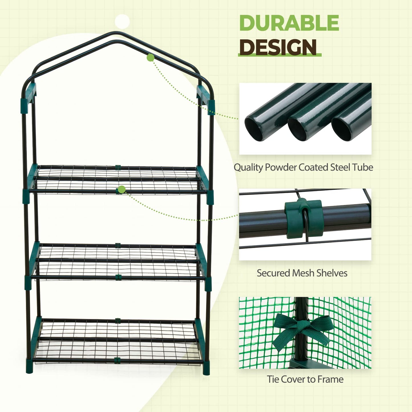 EAGLE PEAK Mini Greenhouse with Wire Shelves, Portable Indoor & Outdoor Garden Green House with Roll-Up Zipper Door, 3 Tier , 27"x19"x50", Clear PVC Cover