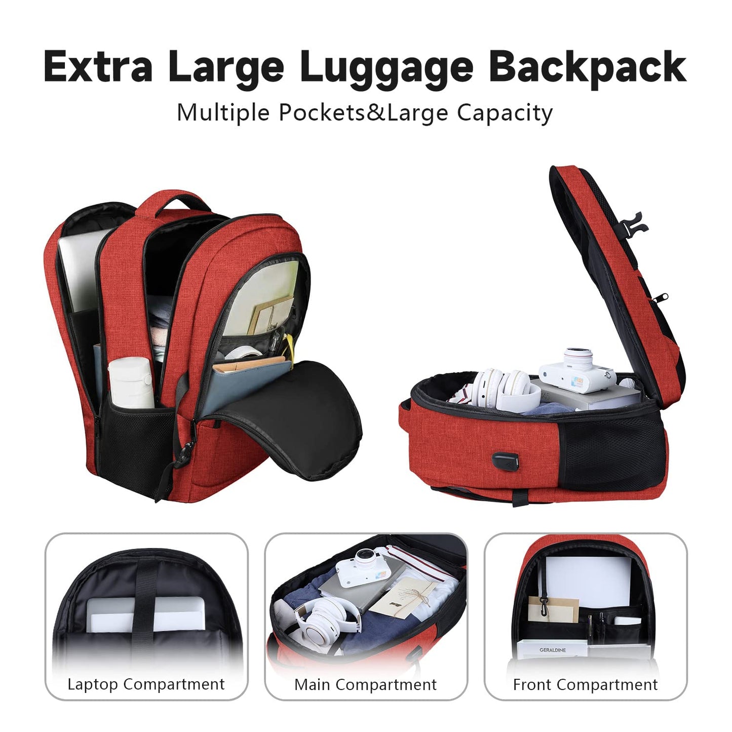 Lapsouno Large Backpack, Travel Laptop Backpack, Carry on Backpack, Sturdy 17 Inch TSA Friendly with USB Port, Water Resistant College School Bag Gifts for Men Women, Wine Red