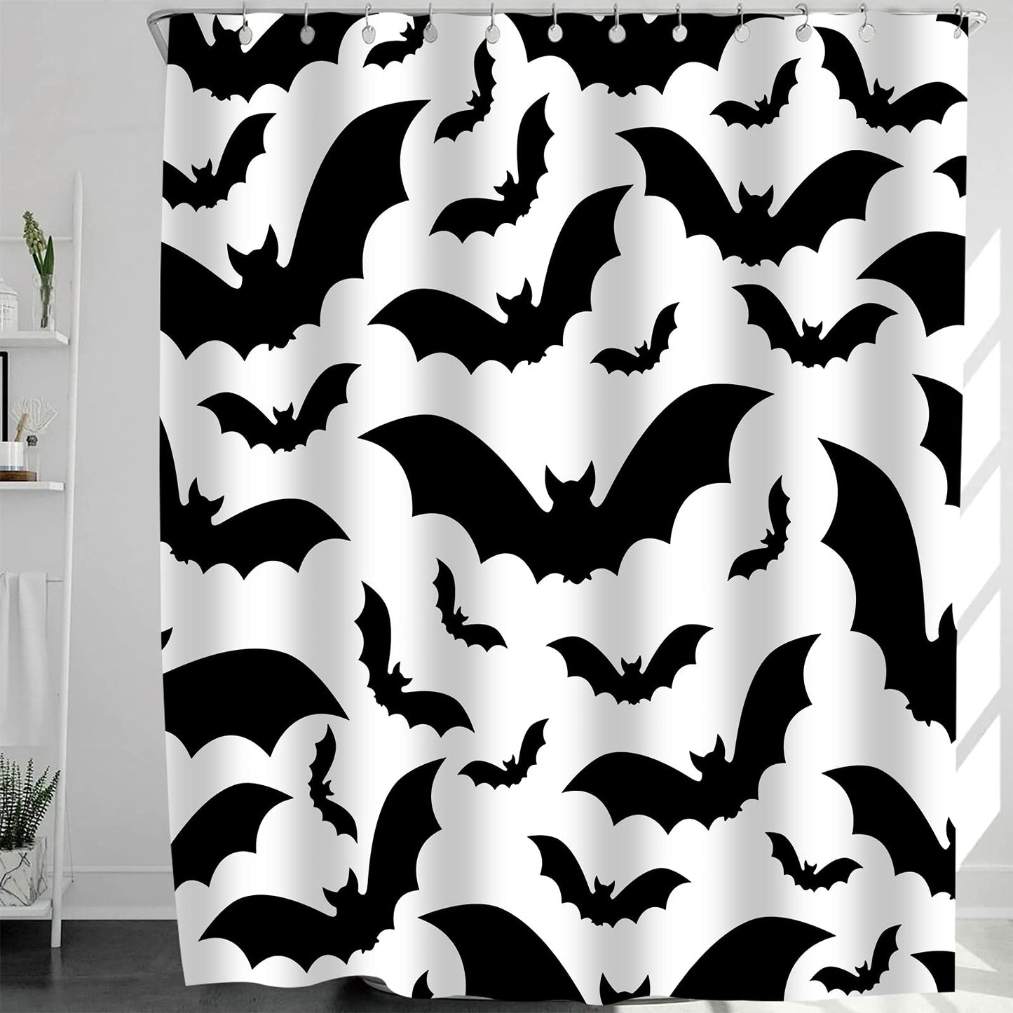 Abaysto Spooky Halloween Pattern with Bats Black and White All Animal Color Dark Dead Bathroom Decor Shower Curtain Sets with Hooks Polyester Fabric Great Gift
