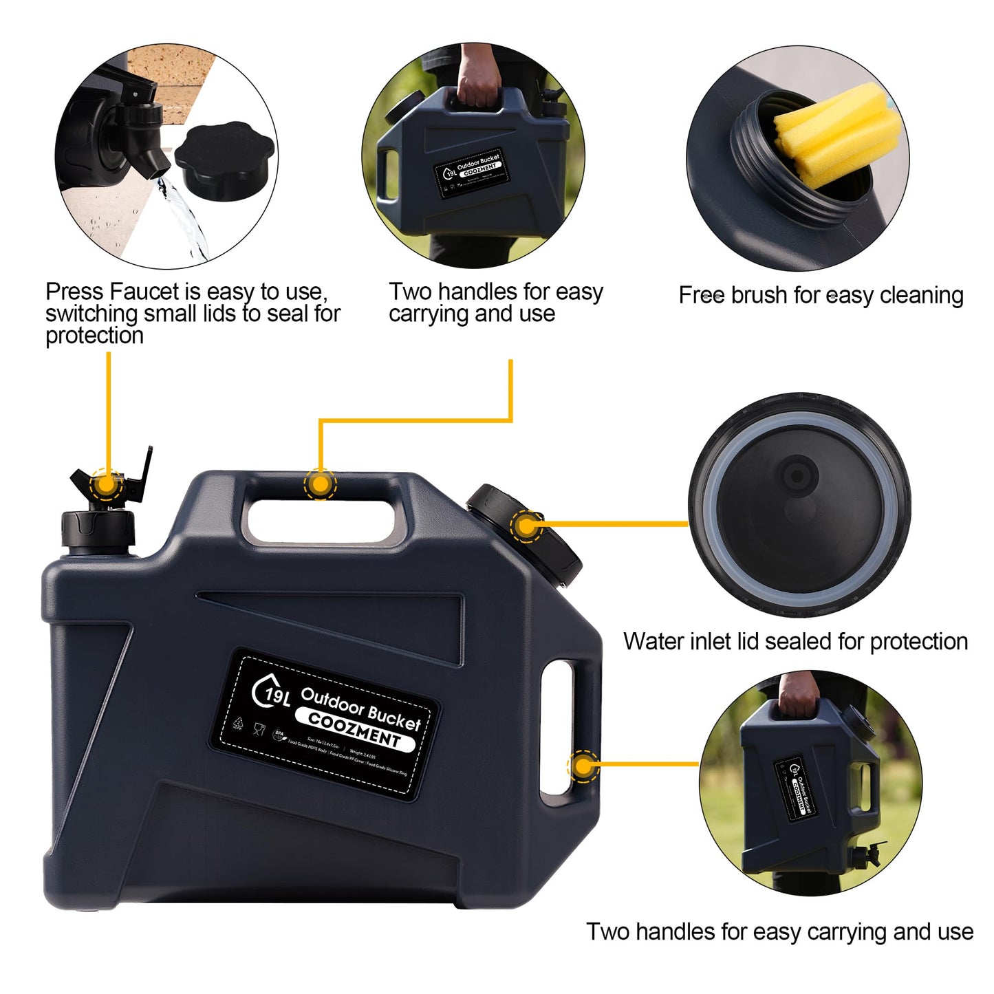 COOZMENT 5 Gallon (19L) Portable Water Containers with Spigot, BPA Free Water Jug, Blue Gray Water Tank, Multifunction Water Storage Containers for Camping Outdoor Hiking,Emergency Stroage