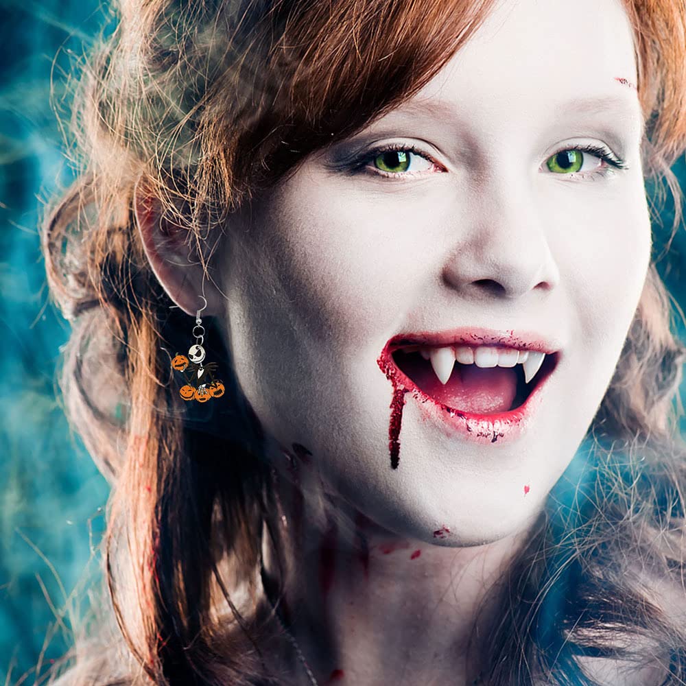 Cute Cartoon Halloween Theme Earrings Ghost Pumpkin Wooden Dangle Earrings Creative Jewelry for Halloween Party Exaggeration Accessories-A