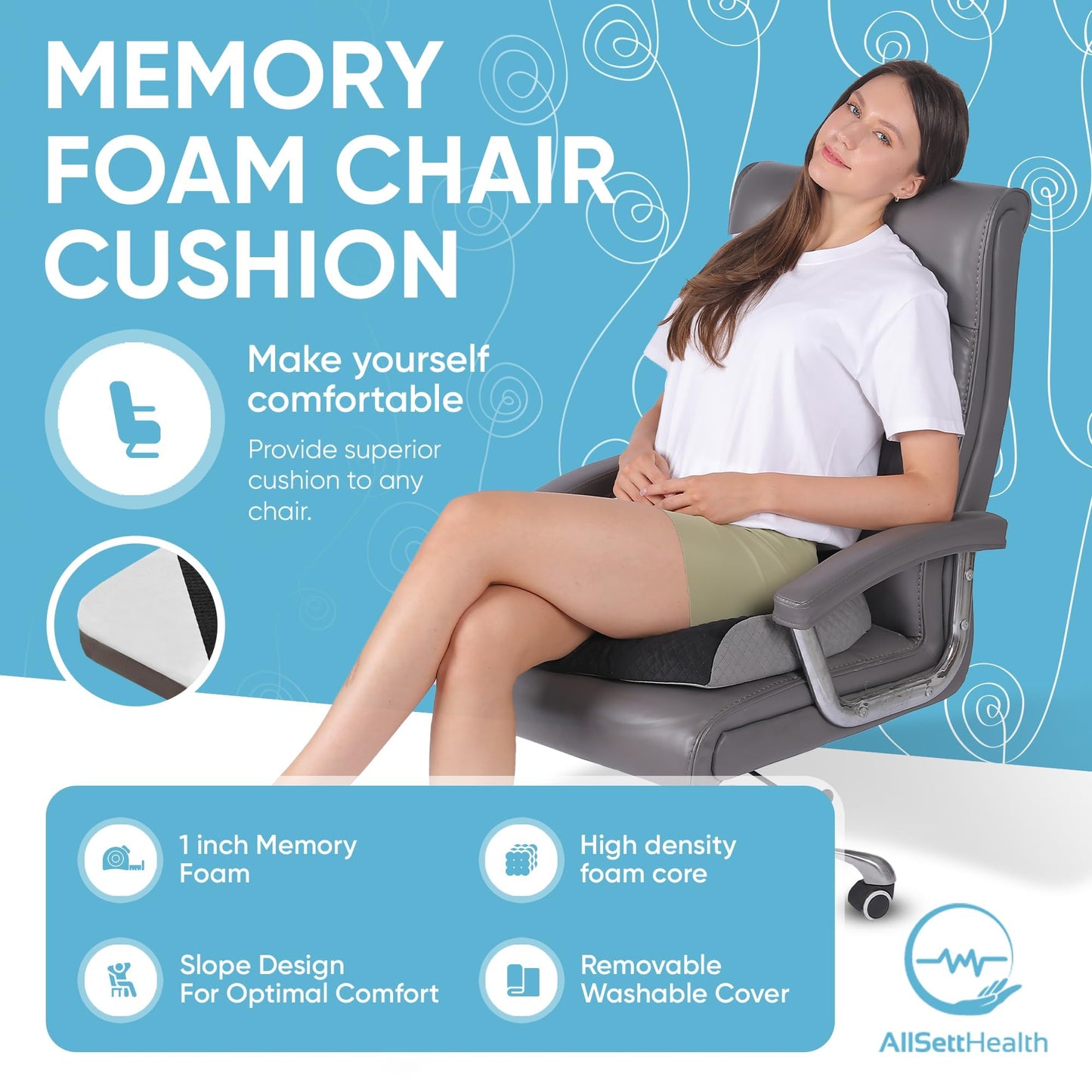 Large Seat Cushion (19” x 17” x 3”) Memory Foam for Office Chair, Wheelchair Cushions, Floor Pillow | Cushion Back Pain Coccyx Pain Relief | Plush Velvet Cover with Carry Handle
