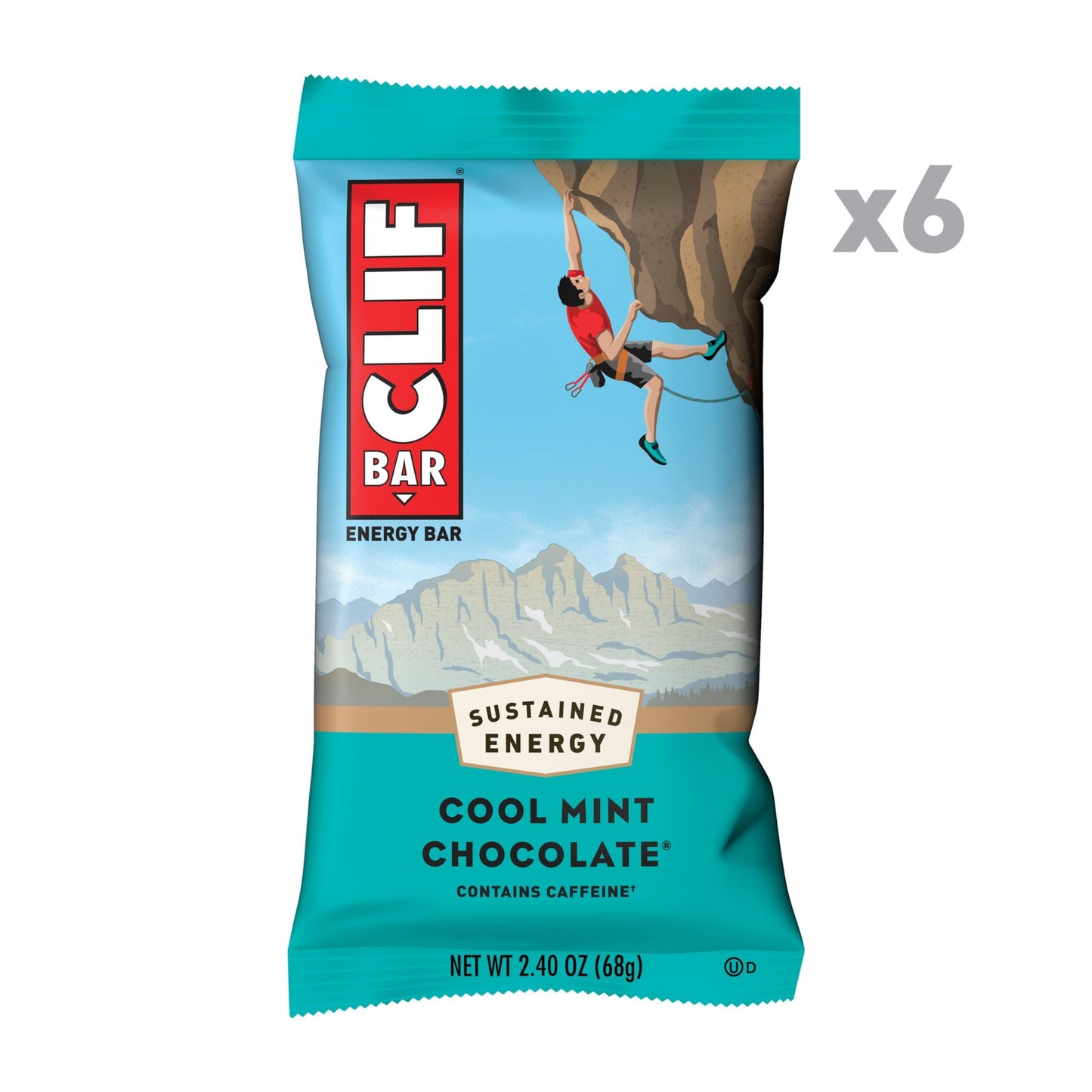 CLIF BAR - Cool Mint Chocolate with Caffeine - Made with Organic Oats - 10g Protein - Non-GMO - Plant Based - Energy Bars - 2.4 oz. (6 Pack)