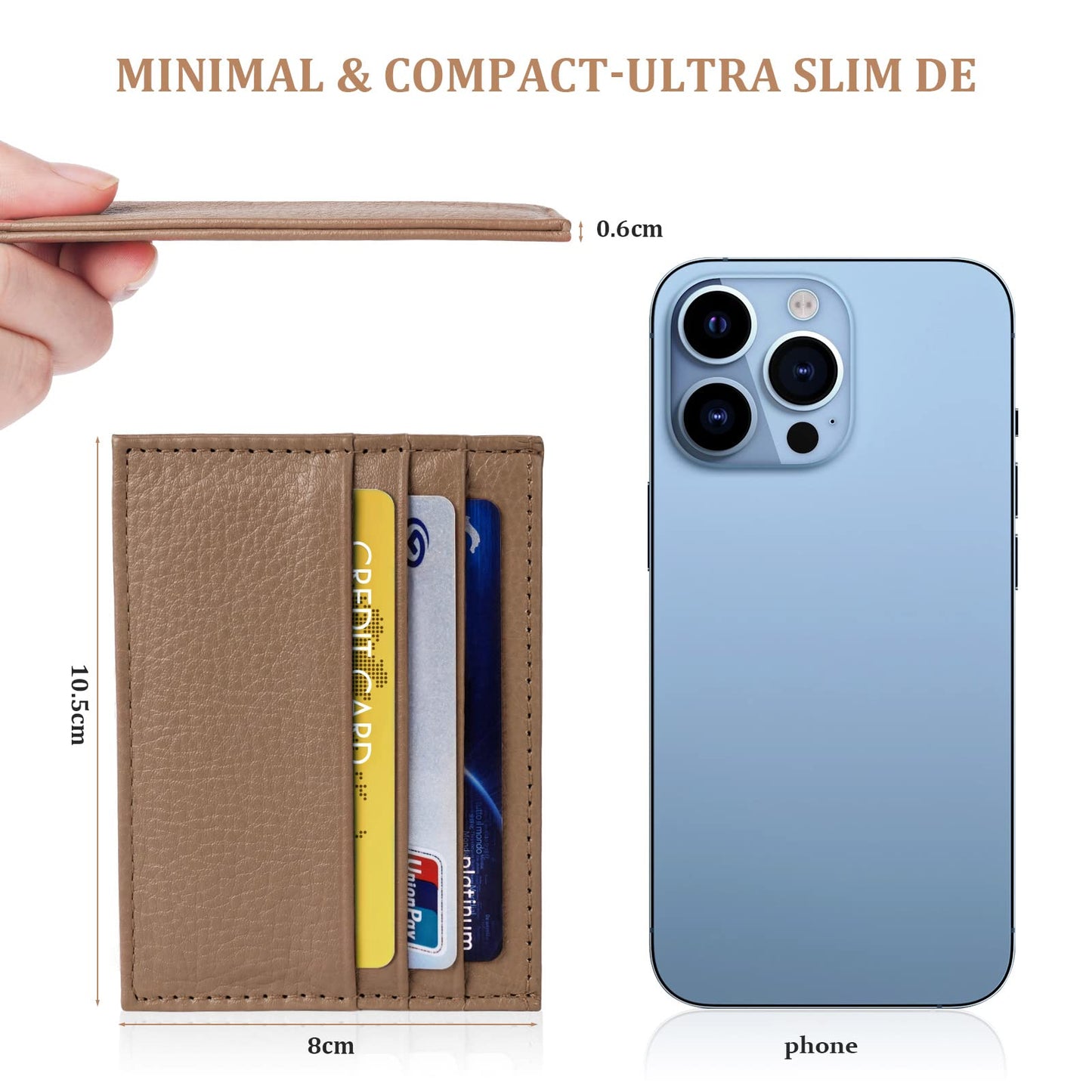 URAQT Credit Card Holder Wallet, RFID Blocking Leather Ultra Slim Wallet, Thin Minimalist Credit Card Case Card Protector, Front Pocket Wallets for Men, Women - 6 Card Slots and 1 Pockets (Brown)