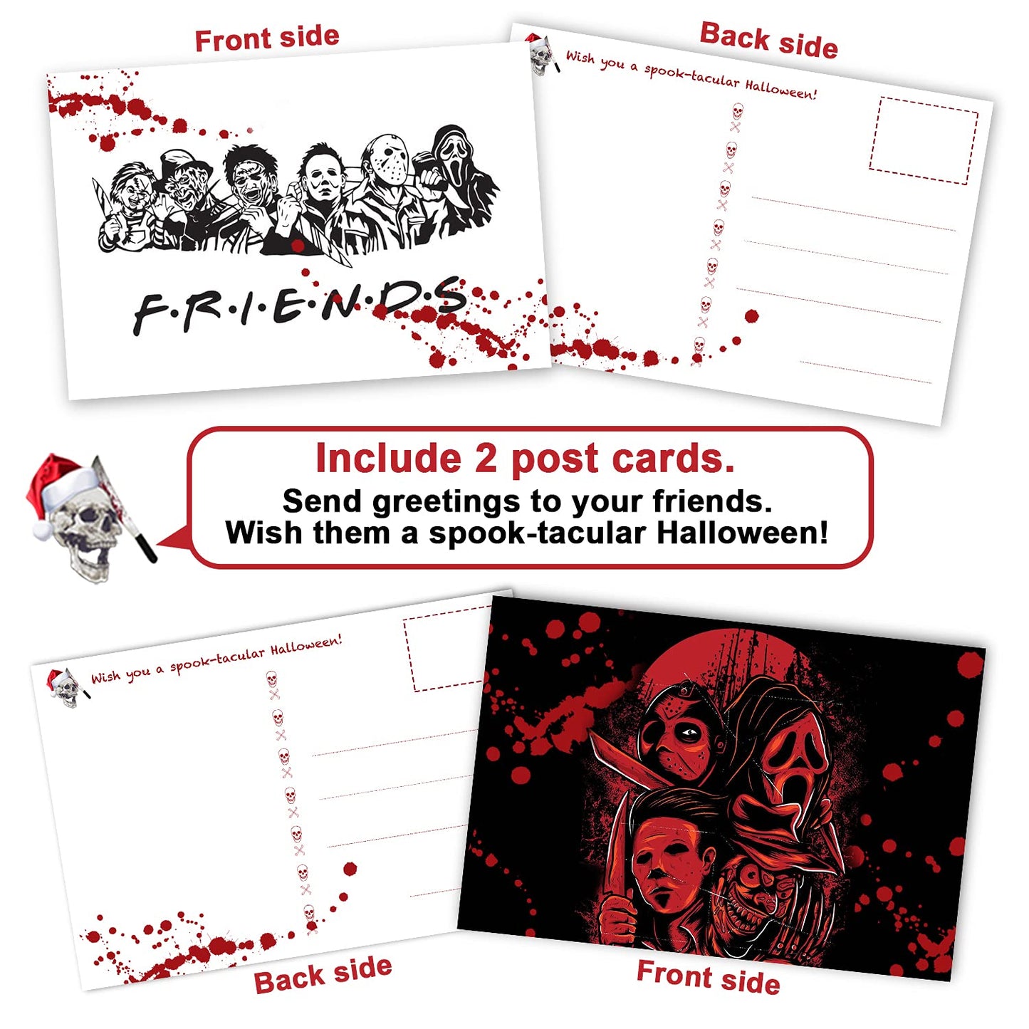 Halloween Shower Curtain Set for Bathroom- Scary Killer Freddy Jason Michael, Horror Movie Themed Holiday Polyester Fabric Decoration with Hooks and Toilet Sticker, Halloween Decor 72x72