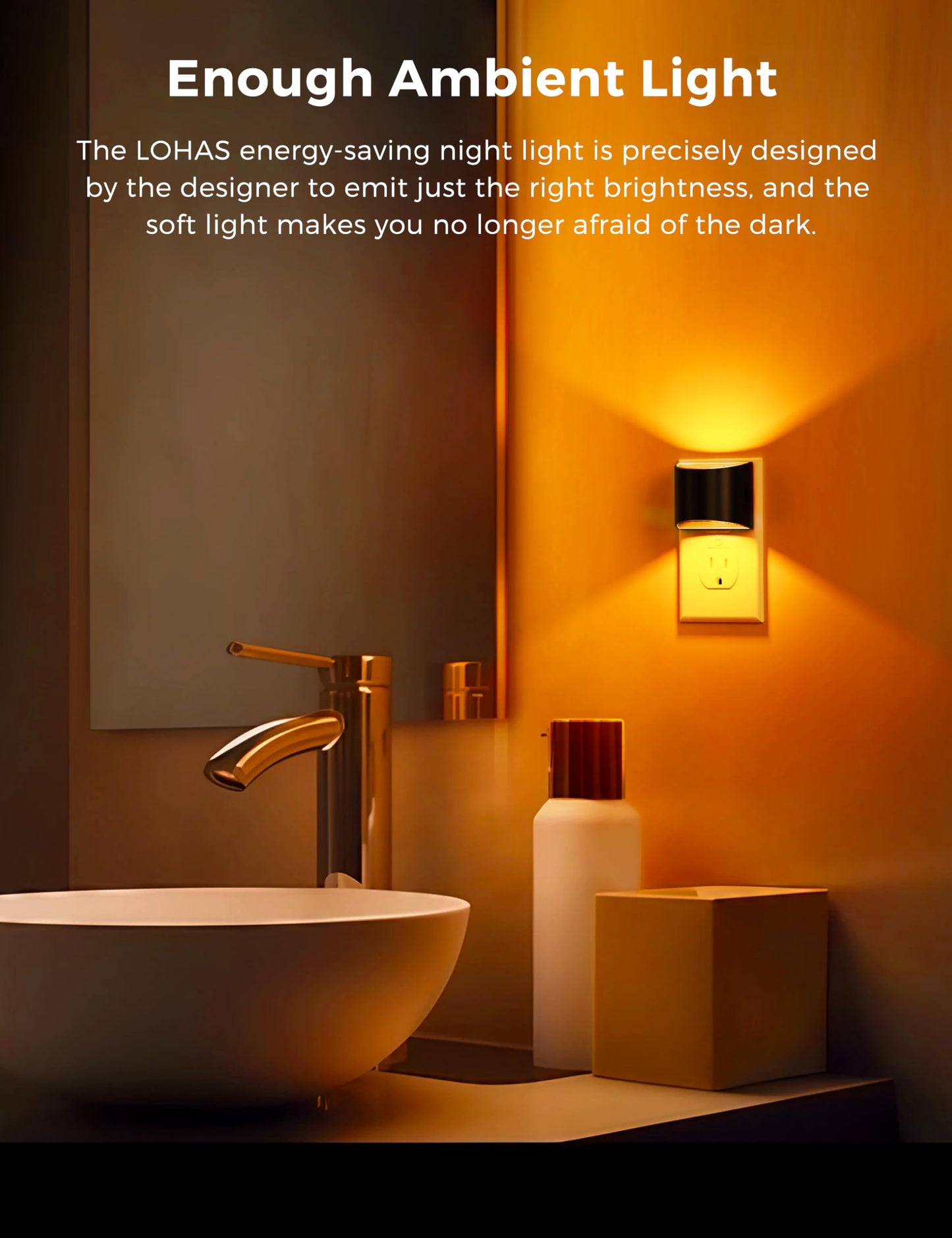 L LOHAS LED Night Light 2 Pack, Night Lights Plug into Wall, Dusk to Dawn Sensor Nightlight, 3 Level Brightness Adjustable, 1600K Amber Light