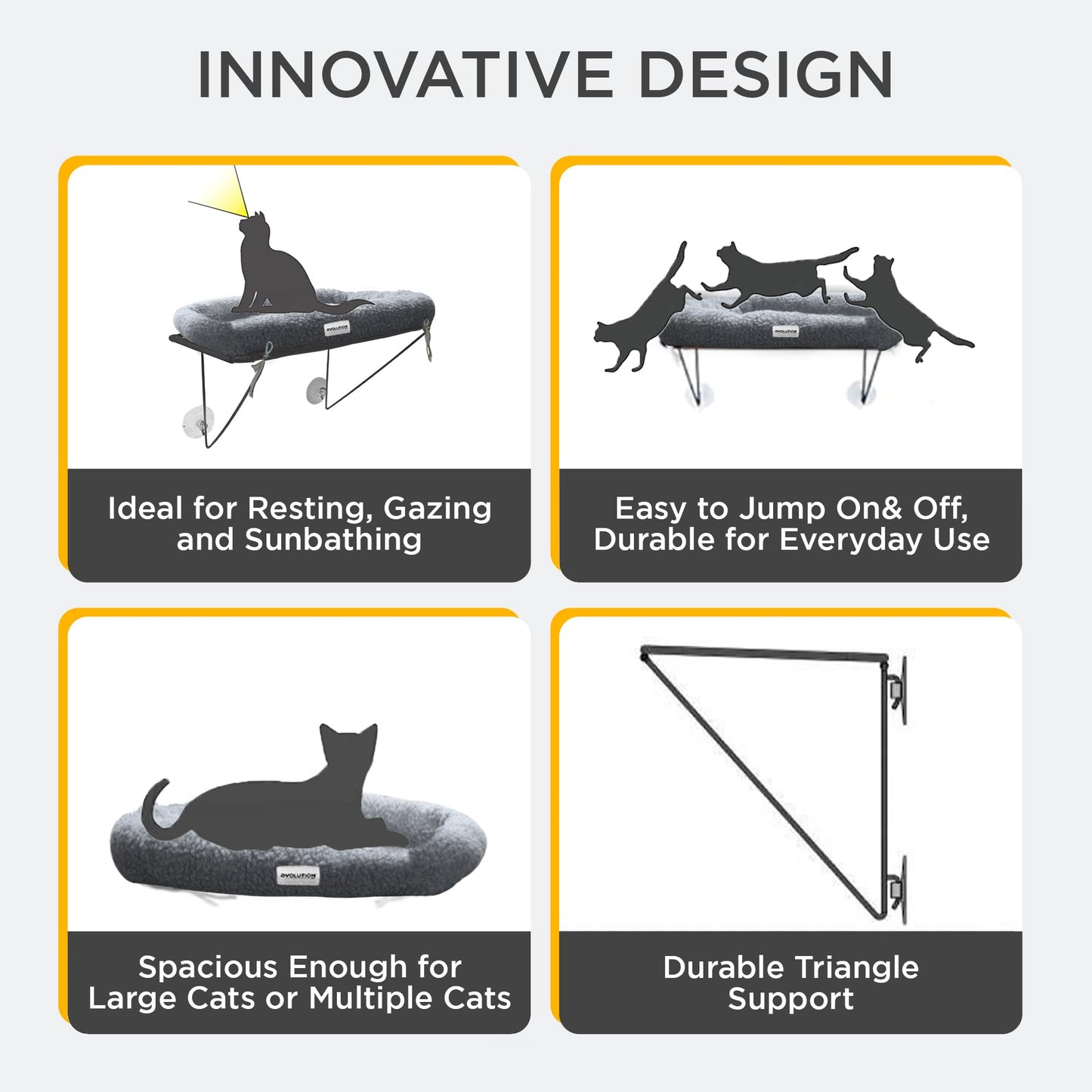 EvolutionUSA Cat Window Perch, Durable Feline Bed, Comfy Perch for 360 Views, Durable Elevated Pet Lounger, Ideal Cat Window Hammock for Large Cats, Heavy Duty, Large Size 24.4x12.6 in