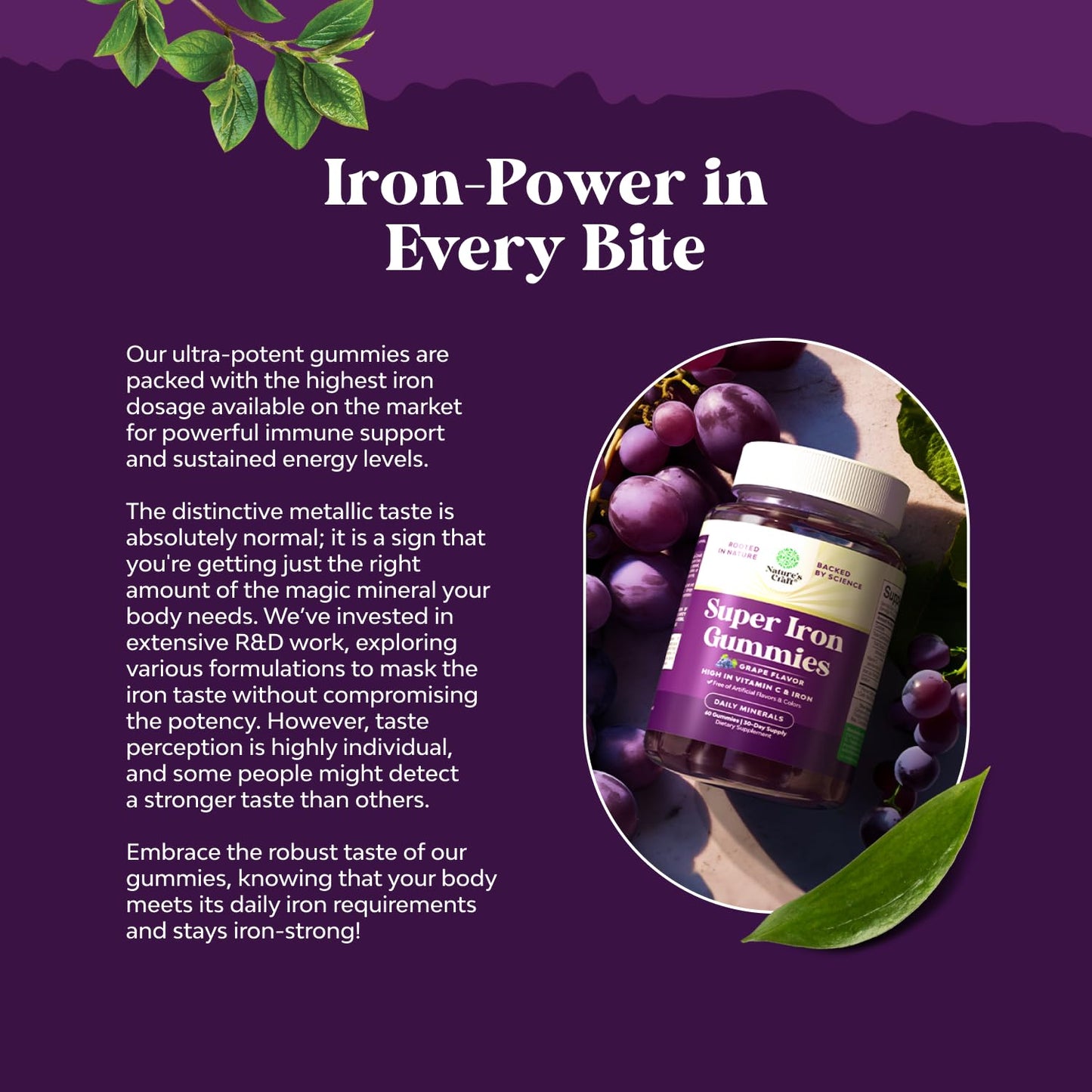 Extra Strength Iron Supplement Gummies for Women & Men - Chewable Iron with Vitamin C & B Complex for Energy, Blood Builder & Immune Support - Increase Red Blood Cells Supplement - 30 Count