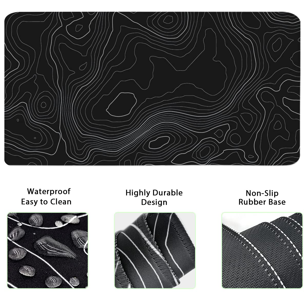 4-in-1 Gaming Mouse Pad Wrist Support Set,Desk Pad + Mouse Pad with Wrist Rest + Keyboard Wrist Rest + Coaster, Ergonomic Design for Home Office Study Game - Topographic Contour
