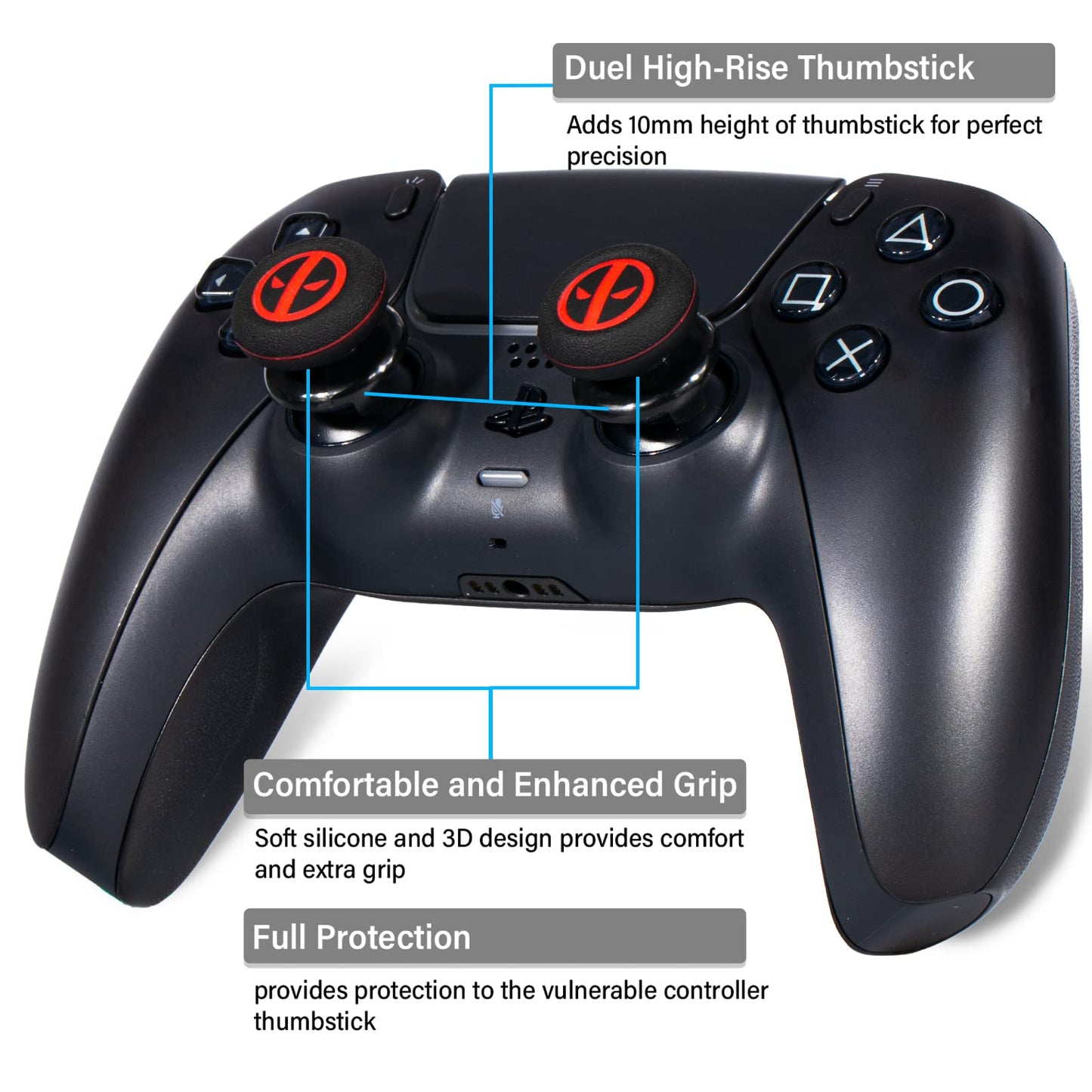 Playrealm FPS Thumbstick Extender & Printing Rubber Silicone Grip Cover 2 Sets for PS5 & PS4 Controller (Immortal)