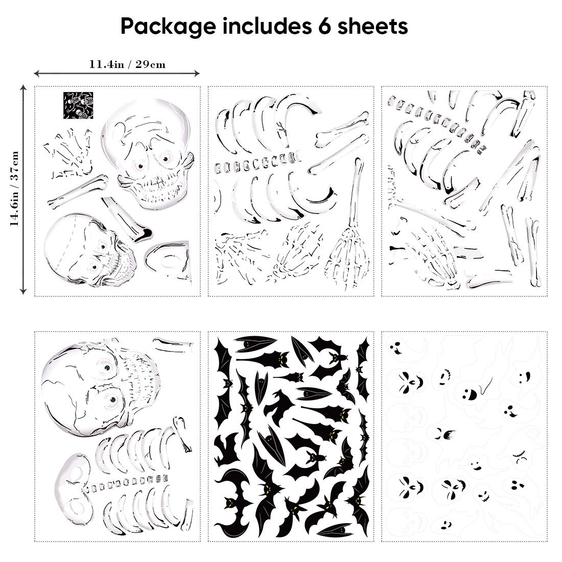 Halloween Window Clings Skeleton Window Decorations for Glass Windows, Double Side Cute Halloween Window Stickers Decals Indoor Home Office Party Decor