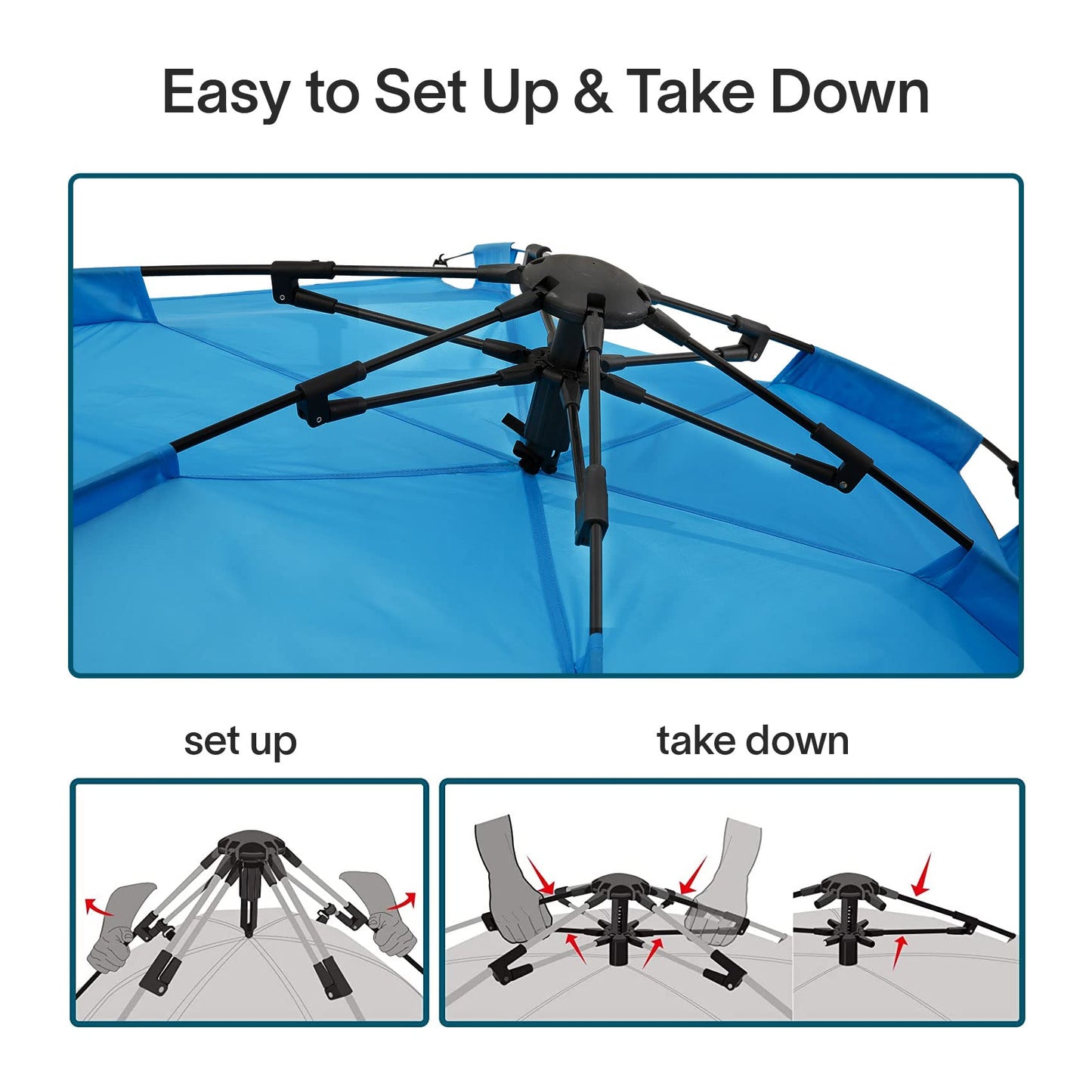 Leedor Beach Tent Sun Shelter Instant Beach Umbrella Easy with UPF 50+ UV Portable Windproof Pop Up Shade for 3 to 4 Person for Family Patent Pending