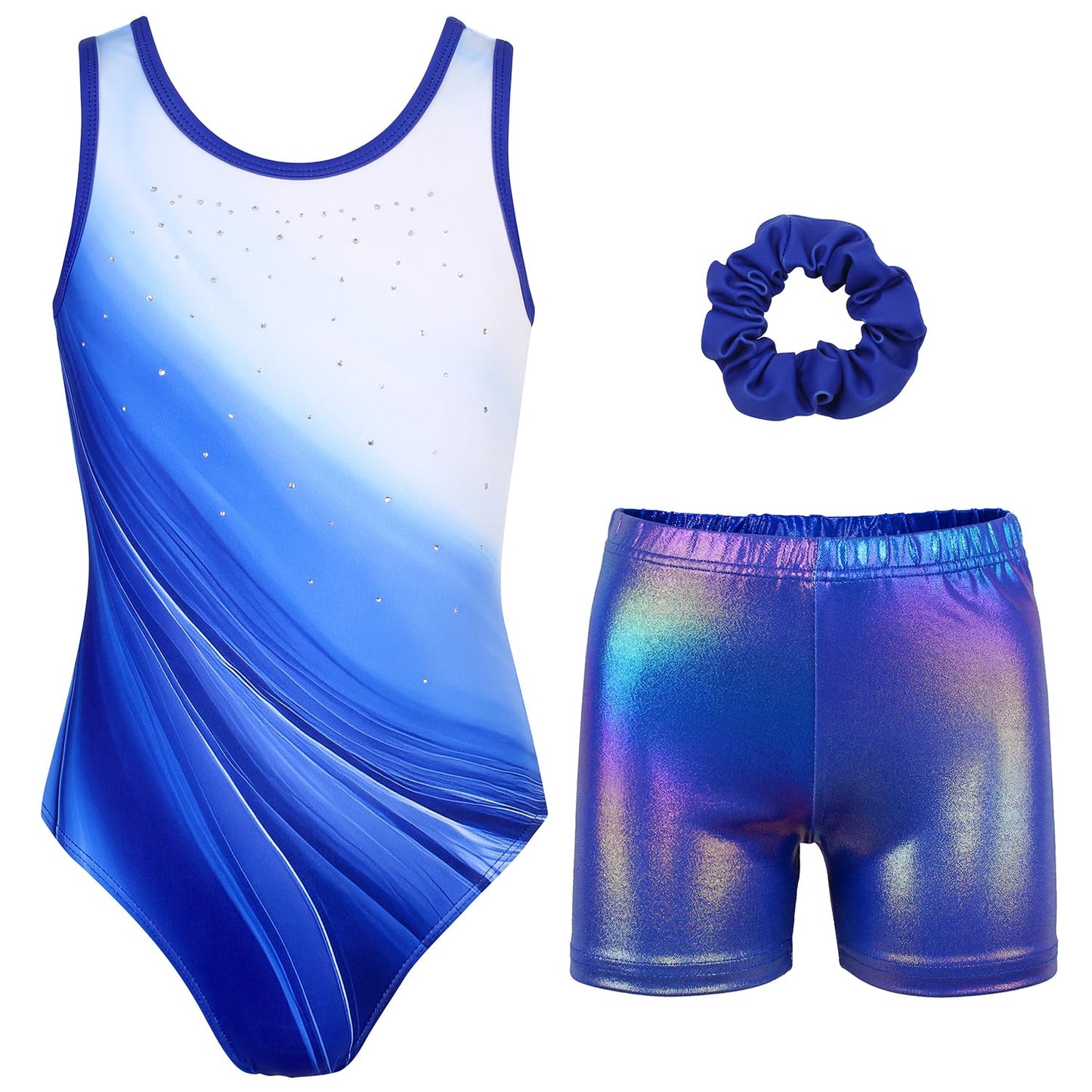 JOYSTREAM Gymnastics Leotards for Girls With Shorts Sparkly Ballet Dance Activewear White-blue Diamond,6-7Years
