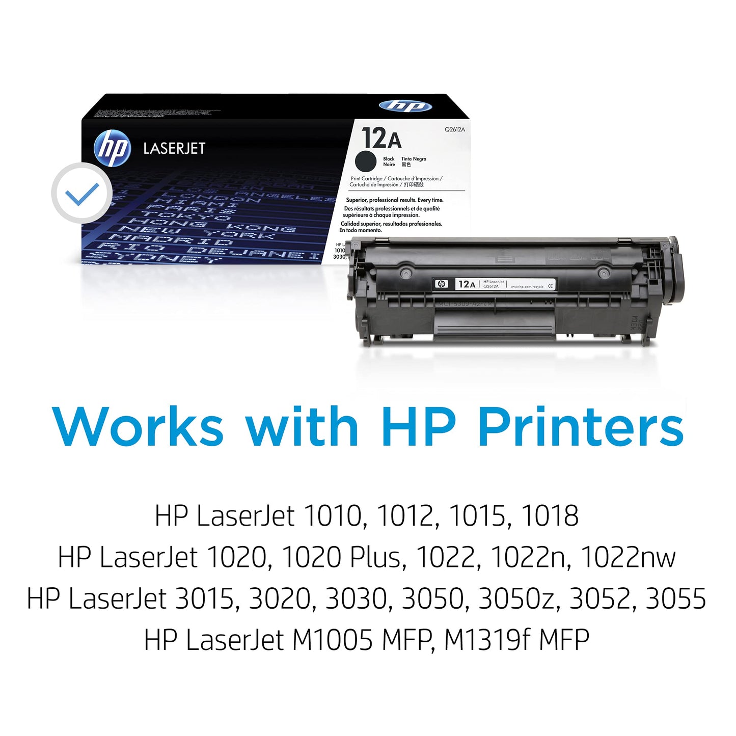 HP 12A Black Toner Cartridge | Works with HP LaserJet 1010, 1020, 3015, 3020, 3030, 3050 Series; HP LaserJet MFP M1005, M1319 Series | Q2612A