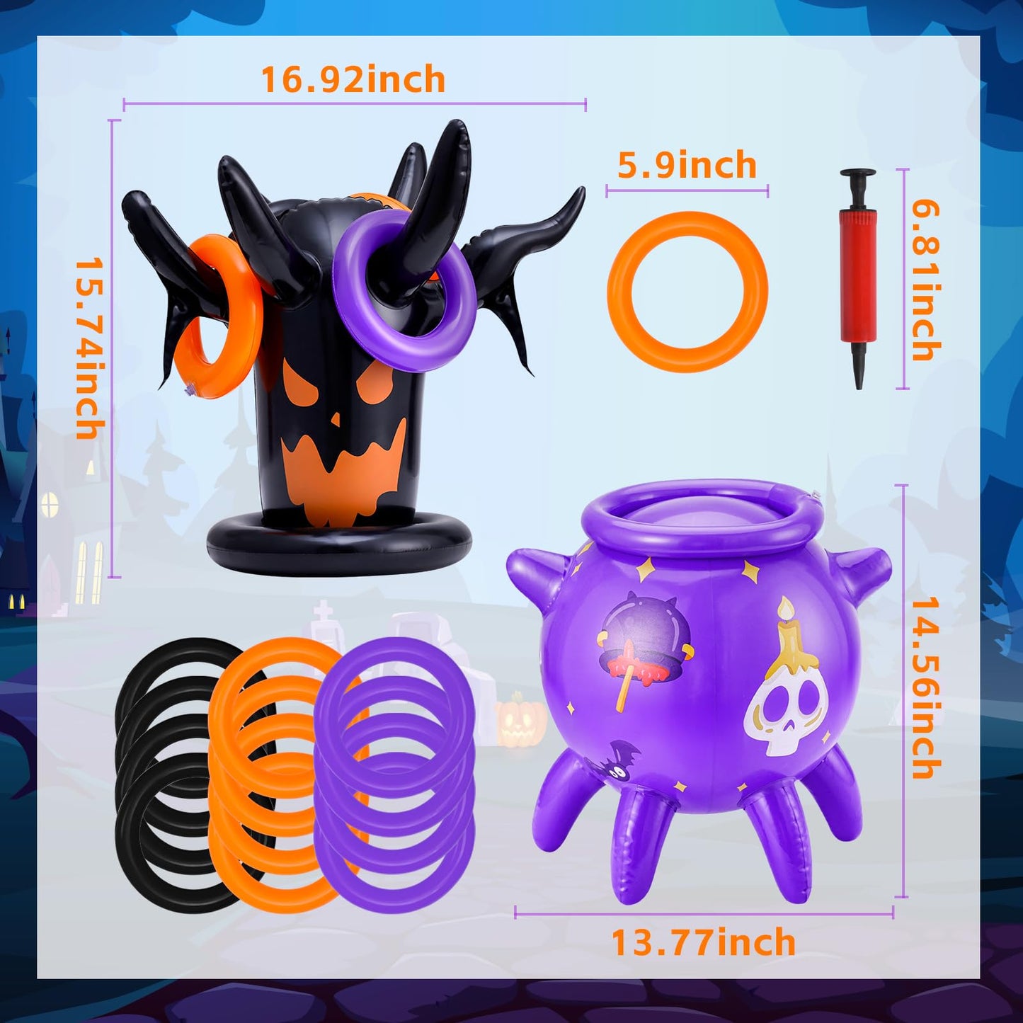Halloween Ring Toss Game Inflatable Spooky Tree Witch Toss Game for Kids Halloween Party Favors Supplies Indoors Outdoors Great Holiday Party toss Game Indoor and Outdoor Game