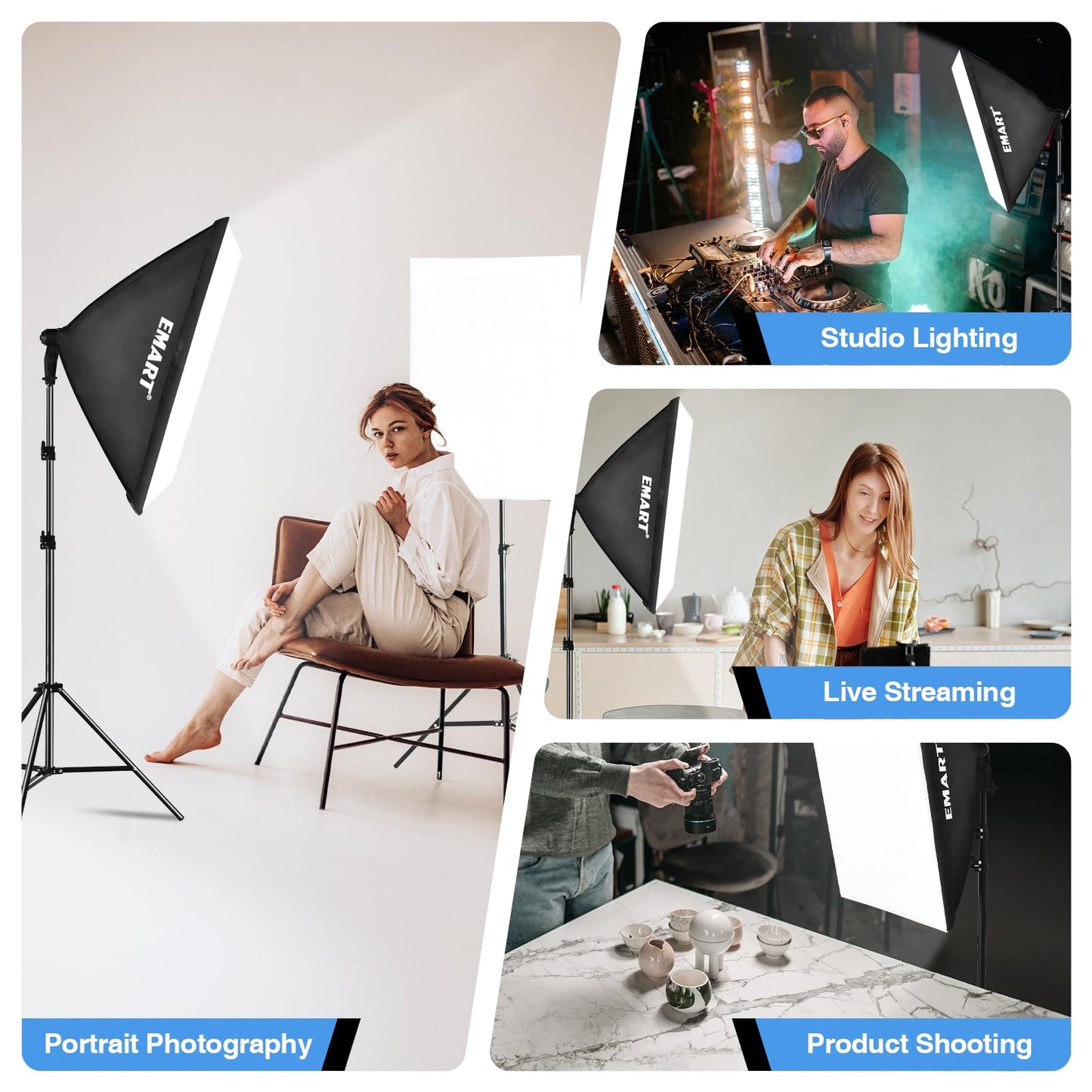 EMART Softbox Photography Lighting Kit, 20"x28" Professional Softbox Lighting Kit with 40W 6500K LED Bulbs, Studio Lights for Photography, Video Recording, Live Streaming, Portraits Shooting, Podcast