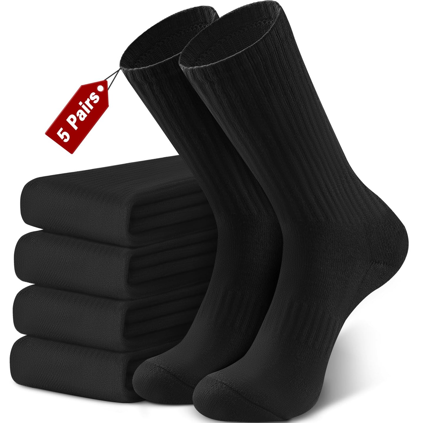 FEWTUR Thermal Socks for Men and Women: 5 Pairs Winter Socks for Running Hiking, Warm Cotton Socks for Outdoor Work (Dark Grey, 9-11)