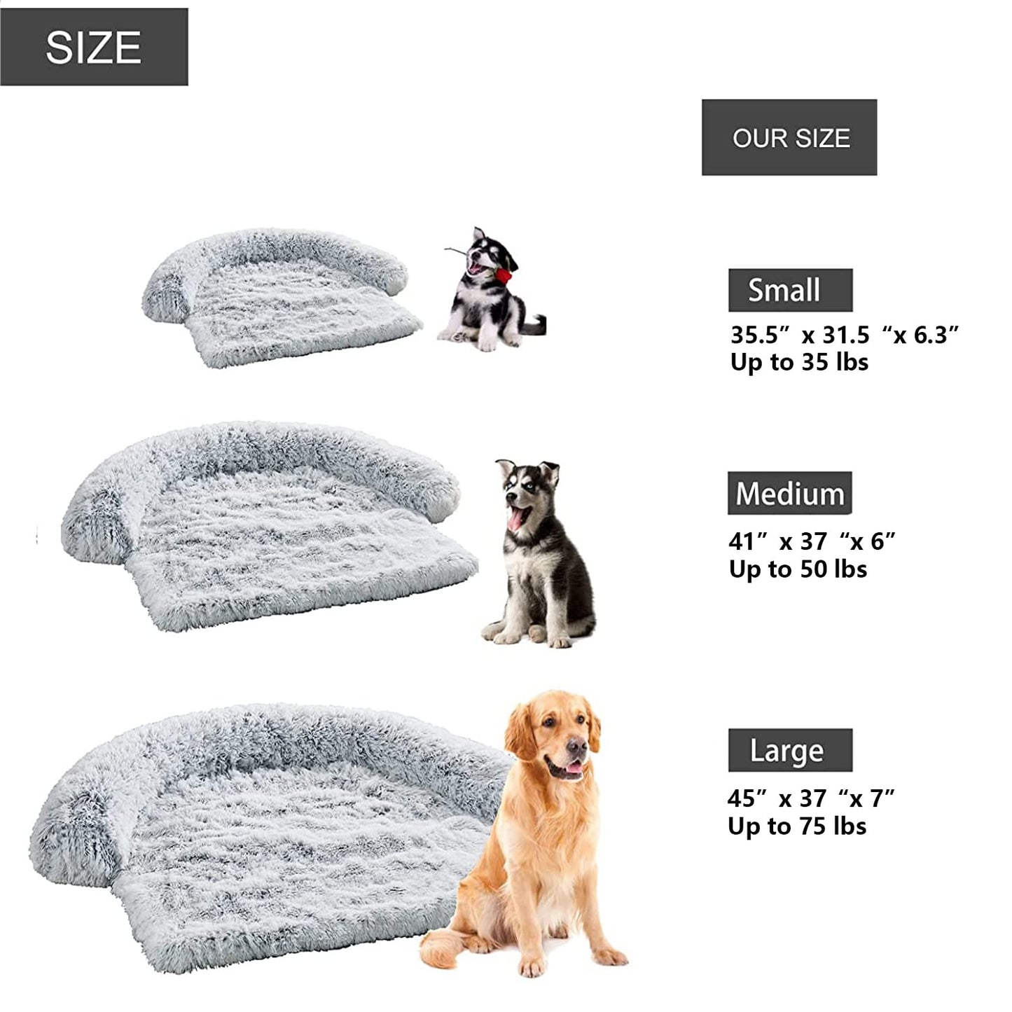 Dekeyoo Waterproof Calming Dog Bed, Pet Couch Protector Plush Dog Mat Dog Sofa, Pet Furniture Cover with Soft Neck Bolster, Machine Washable Silver Gray Large