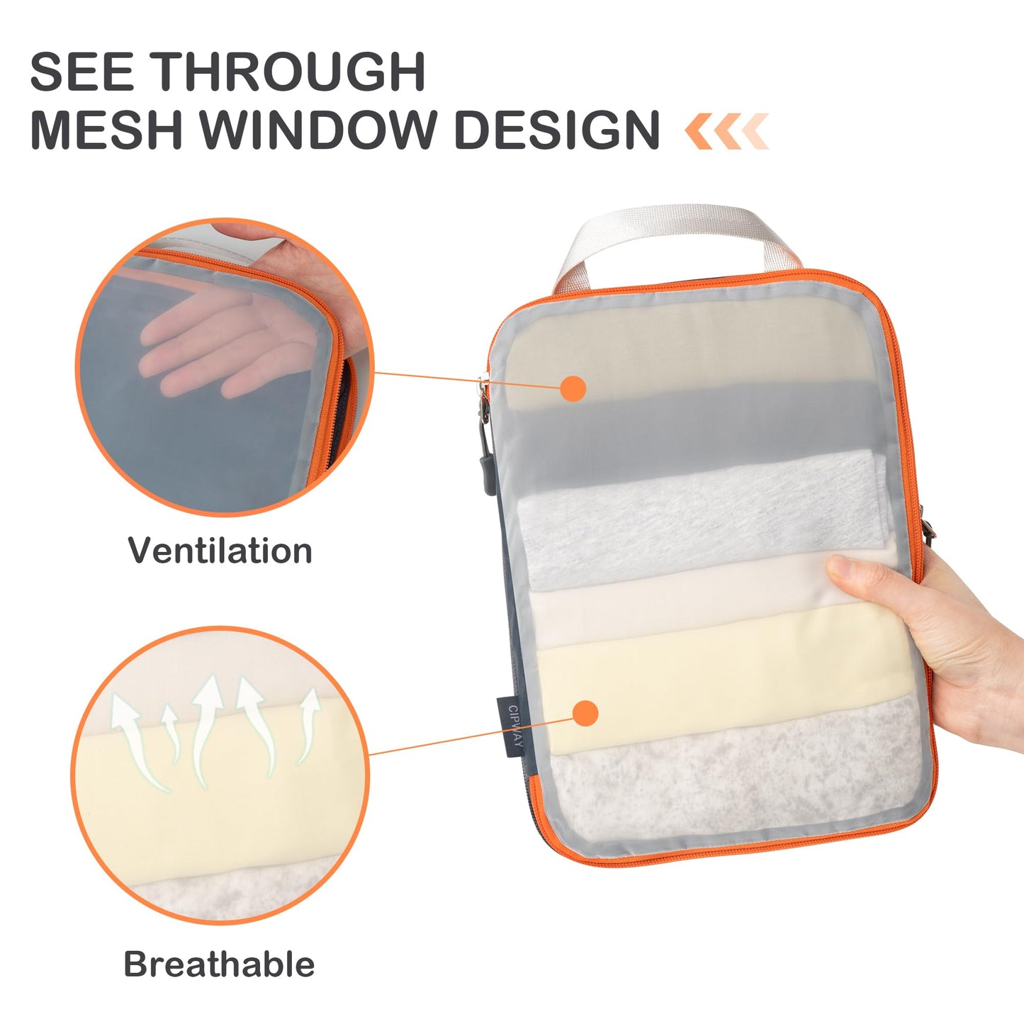 Cipway Compression Packing Cubes, See Through Mesh Luggage Organizer Bags, Travel Essentials for Carry on Suitcase with Laundry Bag and Clear Toiletries Bag(6Pcs,Grey)