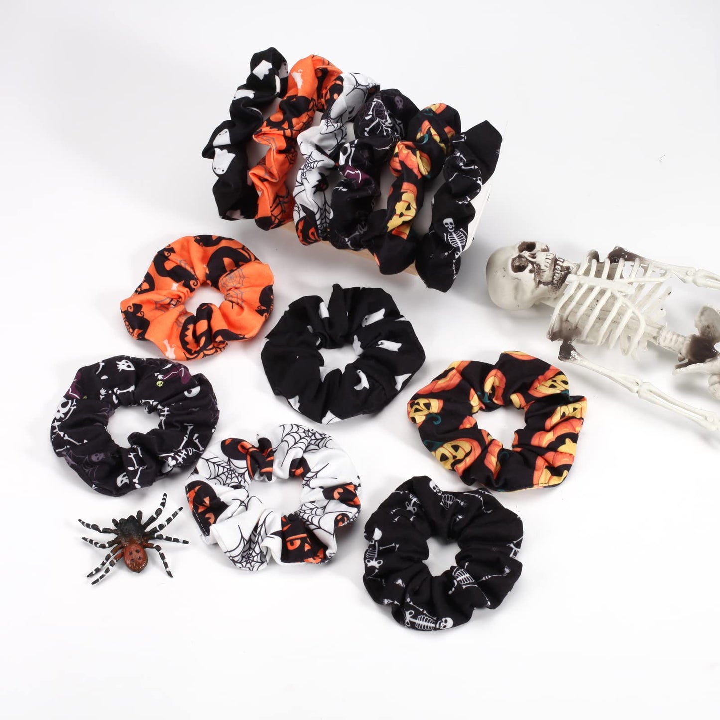 12PCS Halloween Hair Scrunchies Soft Fall Pumpkin Skull Ghosts Bat Spider Web Hair Ties Scrunchy Elastics Hair Bands Gifts Ponytail Holder Accessories for Women Girls (12PCS-Halloween)