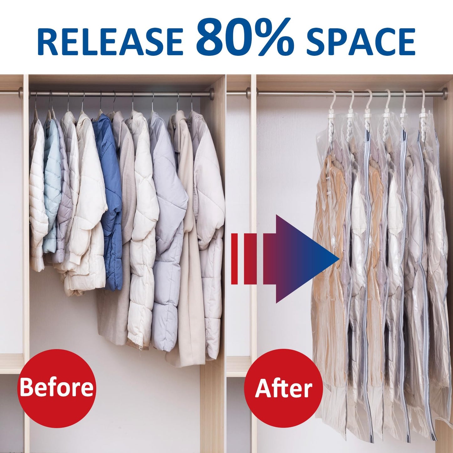 Hanging Vacuum Storage Bags, 6 Pack Large Hanging Vacuum Seal Bags for Clothing, Space Saver for Clothes, Suits, Dress, Jackets, Closet Organizer for Moving Supplies(53.1x27.6 in)