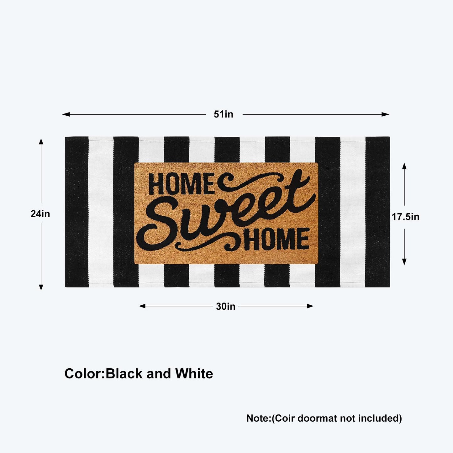 Collive Black and White Outdoor Striped Rug 24"x 51", Cotton Woven Fall Front Porch Rug Decor, Washable Farmhouse Layered Welcome Mat Outdoor for Kitchen Entryway Entrance Halloween