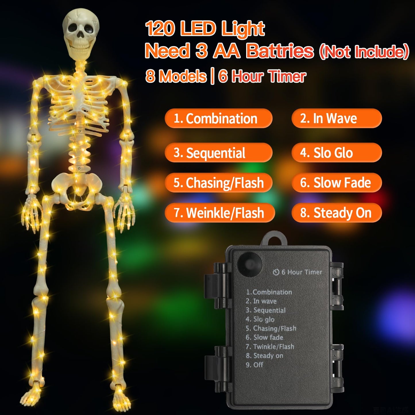 2 Pack 36 Inches Halloween Skeleton Decoration, 3 FT Light Up Halloween Skeletons Full Body with Movable Posable Joints for Decor Outdoor Indoor Yard Garden Lawn (with White Light)