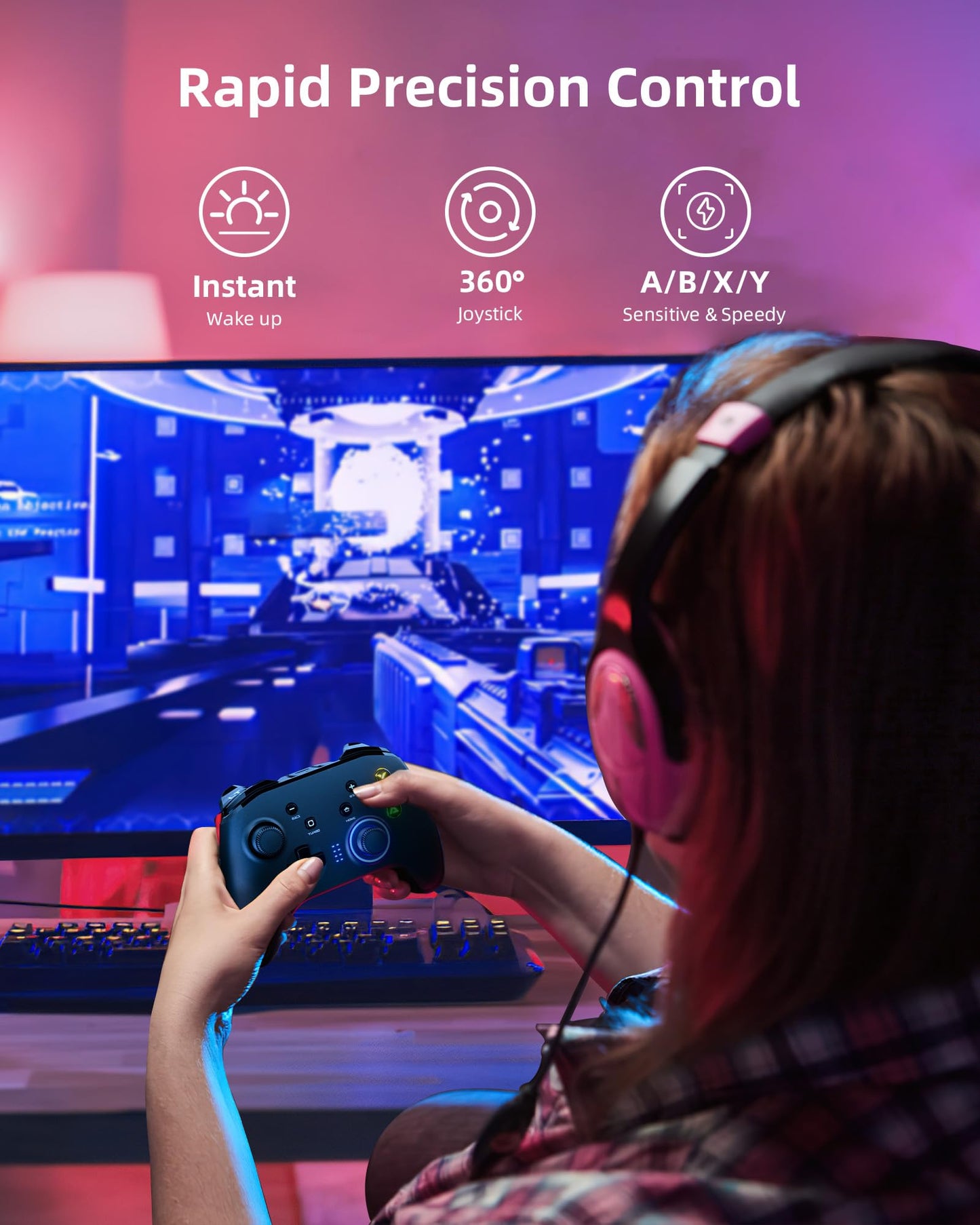 Forty4 Wireless Gaming Controller, Game Controller for PC Windows 7/8/10/11, PS3, Switch, Dual-Vibration Joystick Gamepad for Computer