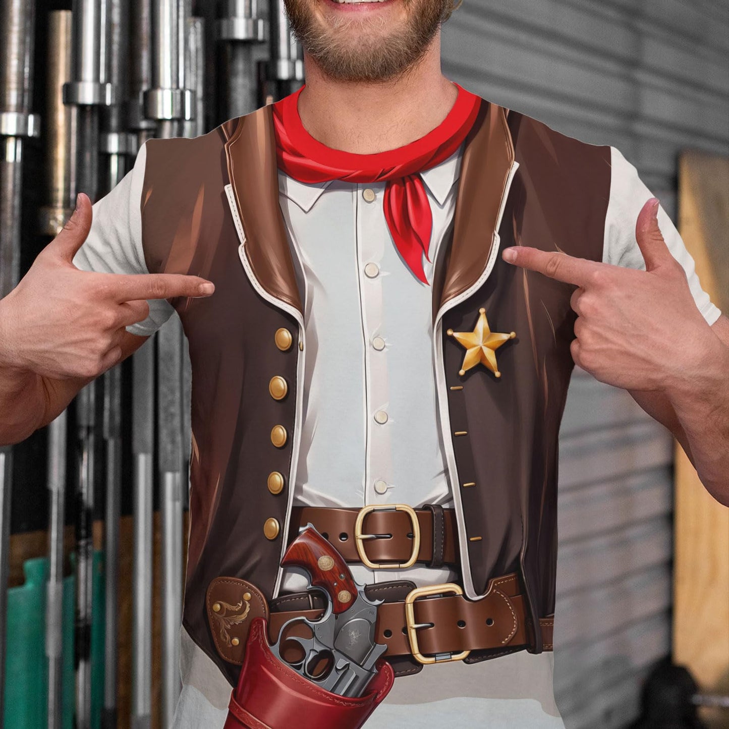 DFZ Cowboy Shirts for Men Funny Cosplay Costume Wester Crewneck Short Sleeve Casual Top Unisex Brown