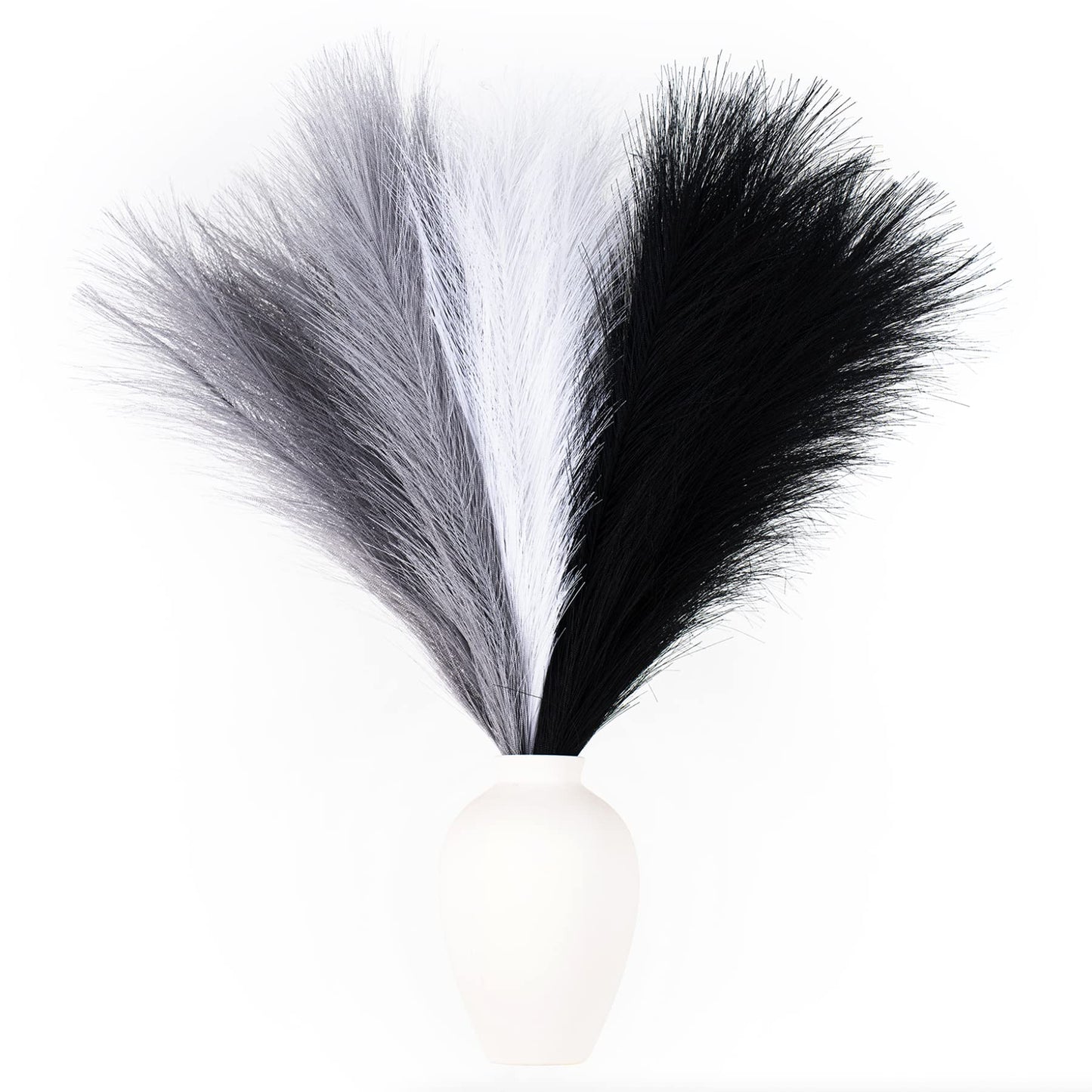 EVODIS Faux Pampas Grass Decor, 18"/45cm Artificial Pampas Grass Fluffy 6 Stem pompous Flower Arrangement for Boho Home Wedding Decoration (Black,White,Grey)