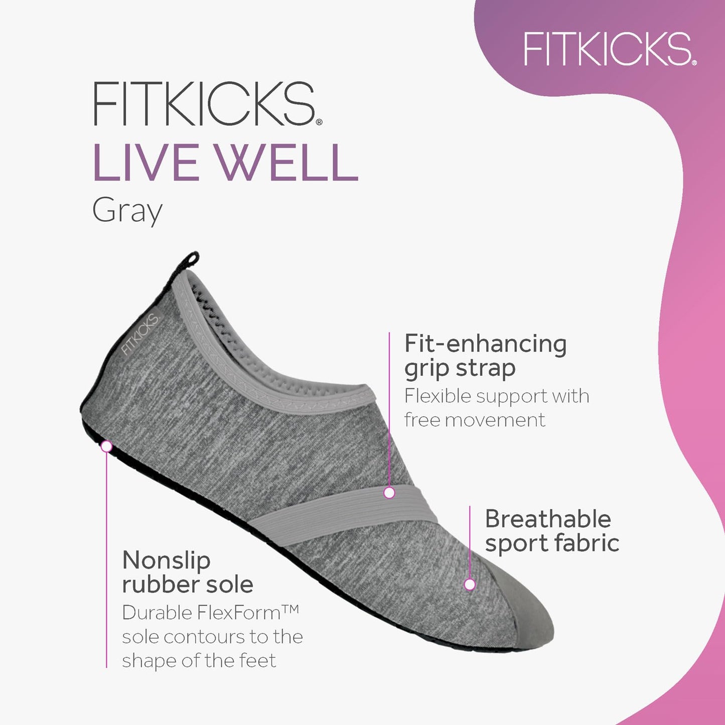 FITKICKS Original Women's Foldable Active Lifestyle Minimalist Footwear Barefoot Yoga Sporty Water Shoes - Heathered Gray/Gray, Medium
