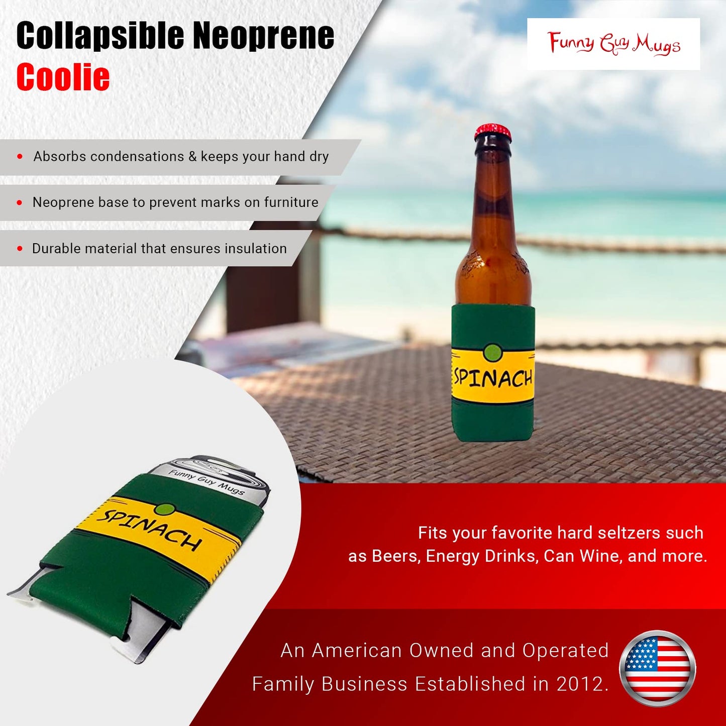 Funny Guy Mugs Spinach Collapsible Neoprene Can Coolie - Drink Cooler